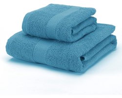 Boncasa Handdoek Set 2 Stuks - 100% Katoen - 450 g/m² - Blauw/Turquoise