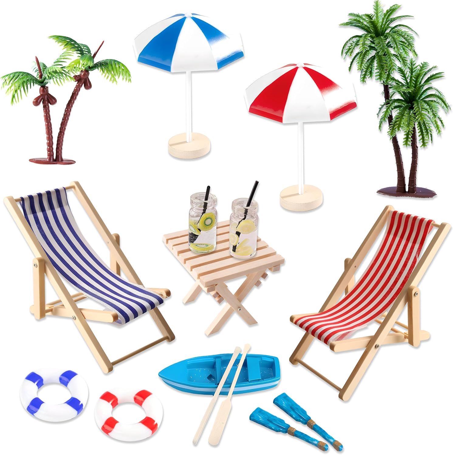Mini strandlandschapsset 14 stuks - Meerkleurig miniatuur strandaccessoires - Voor DIY-decoratie en diorama's - Homevero