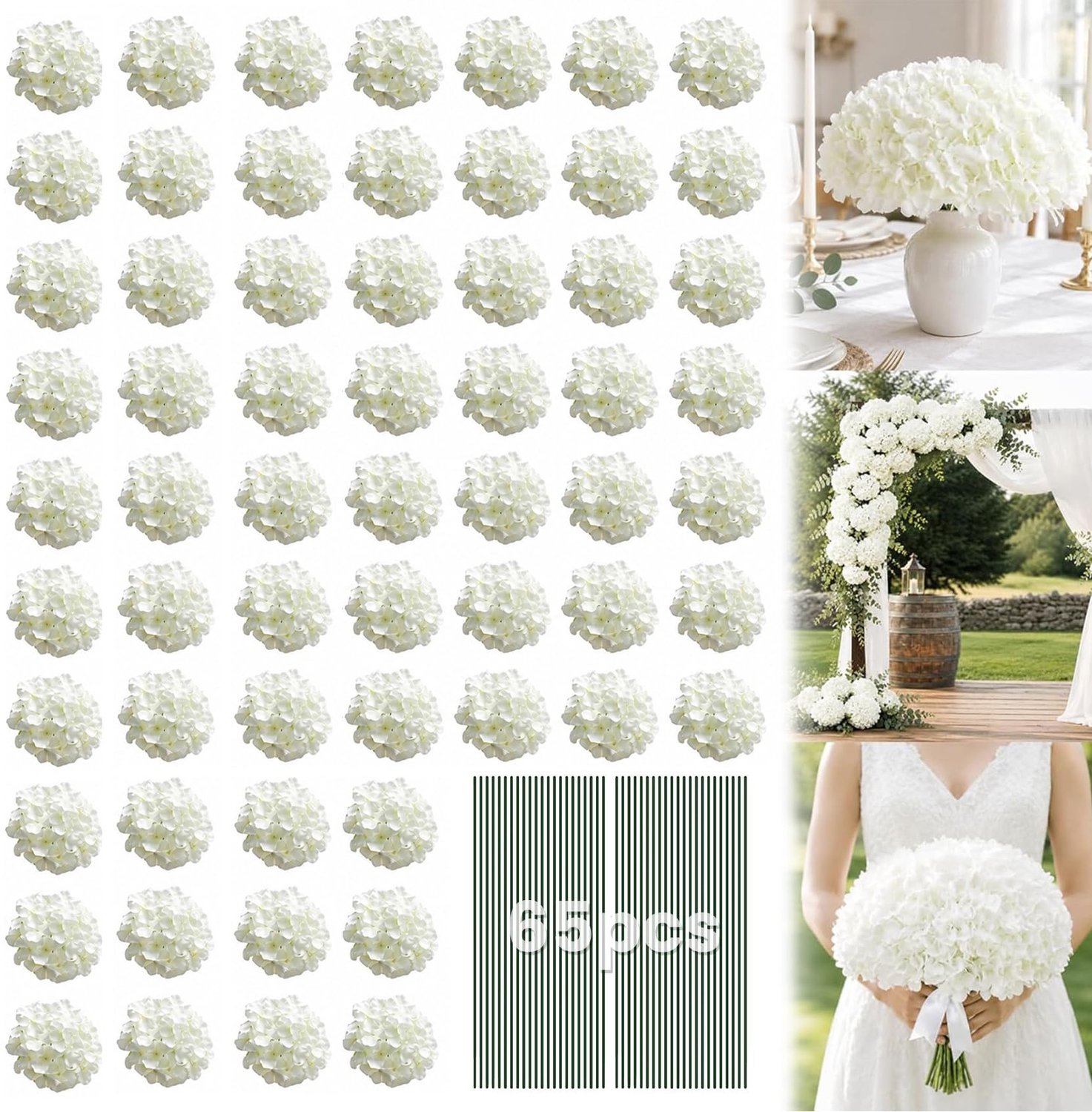 Set van 65 Witte Kunstbloemen met Stelen voor Decoratie