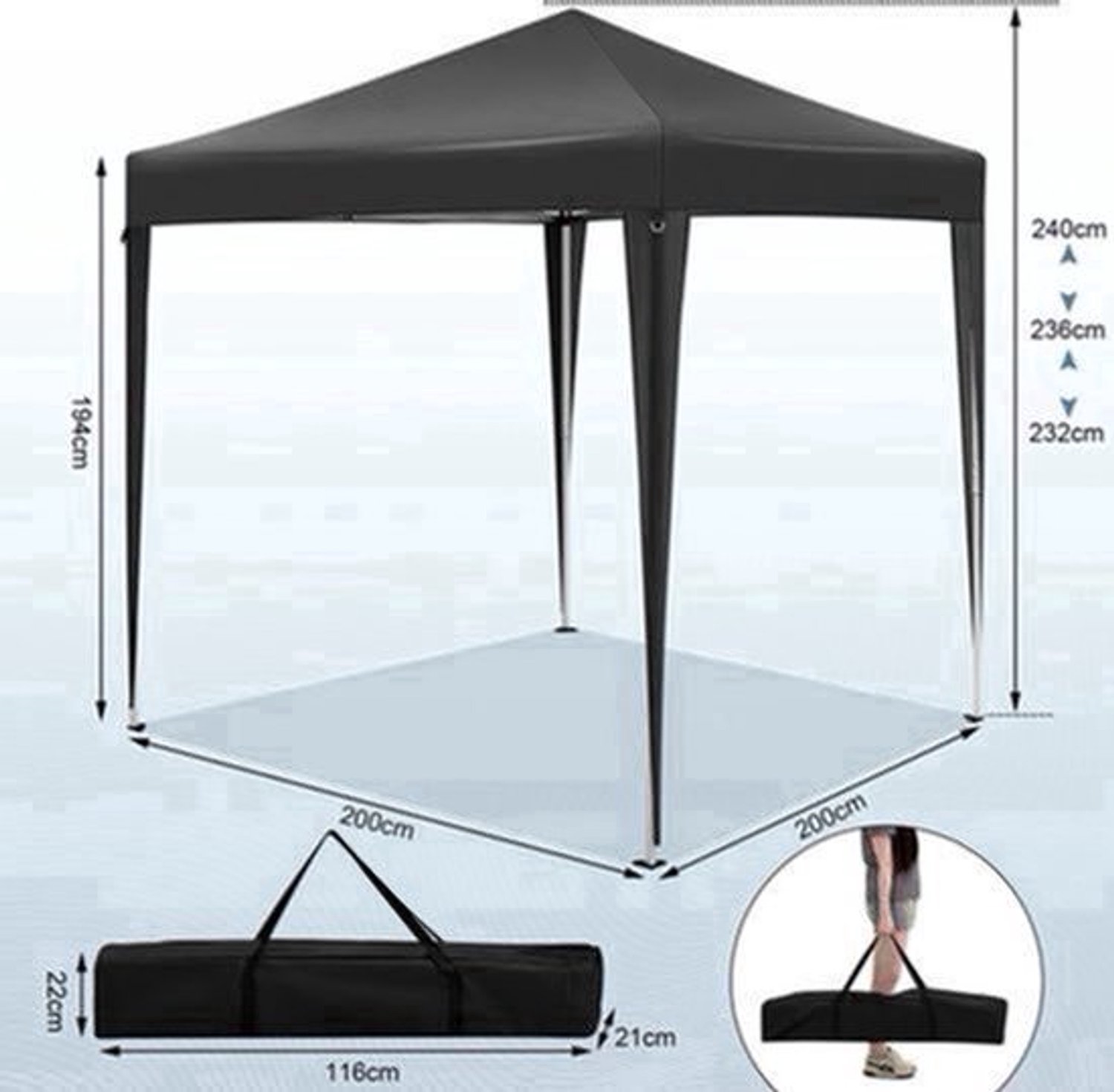 Partytent - Easy up Partytent - Pop-up Paviljoen - Opvouwbare - Verstelbare Hoogte - Waterdicht - UV - Bescherming - 2x2m - 4 Zijwanden - Beige