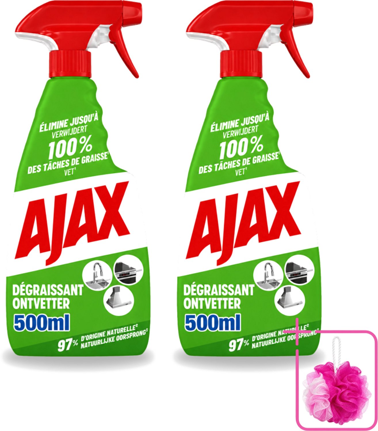 2 x Ajax – Ontvetter Spray – 500 ml - Bulkverpakking - Ajax ontvetter - Douchemop - Ontvetter spray 500 ml