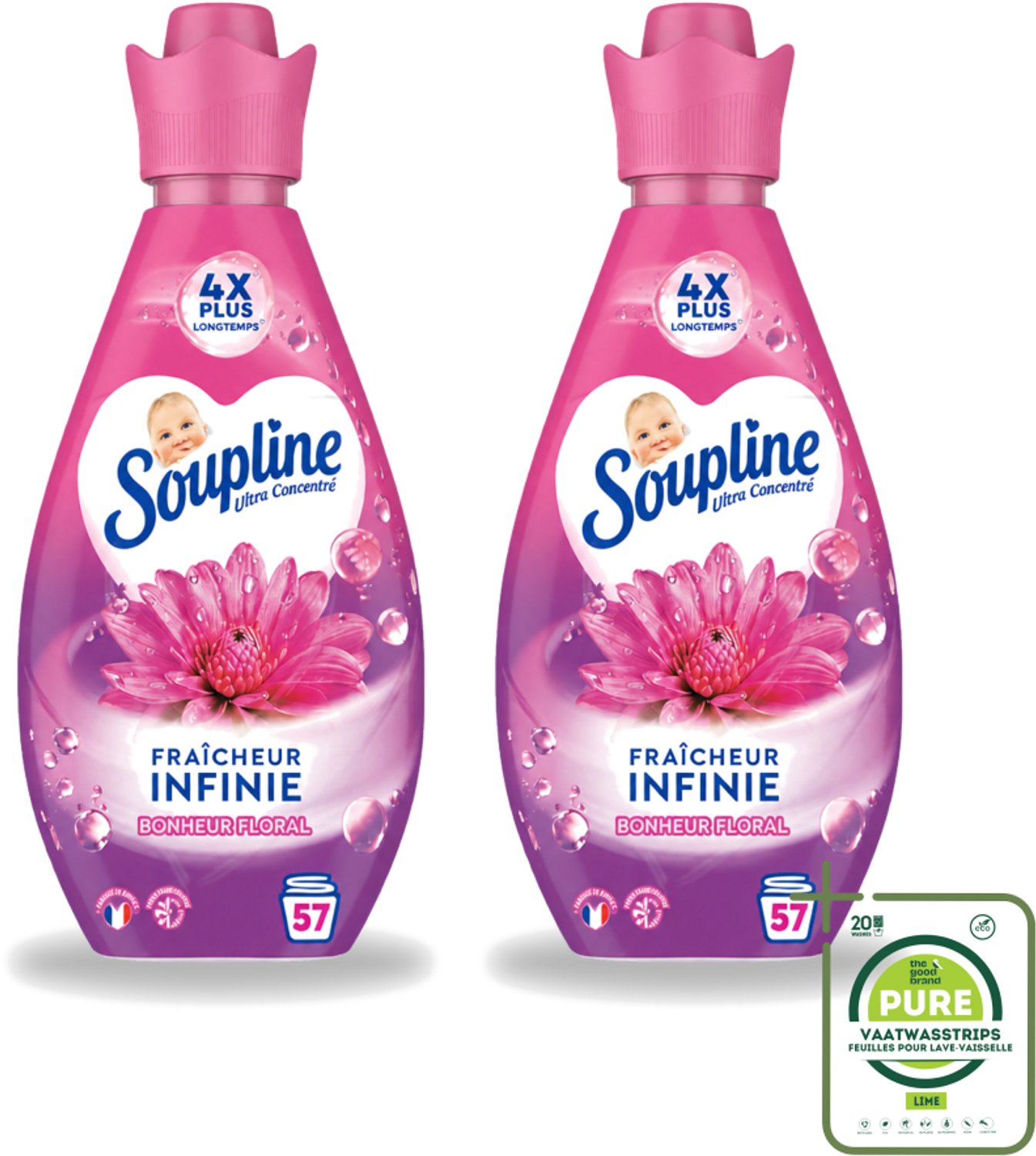 2 x Soupline – Wasverzachter – Infinite Freshness Floral Happiness – 800 ml - Grootverpakking - Vaatwasstrips - Wasverzachter - Frisheid - Geur - Zachtheid - Wasgoed