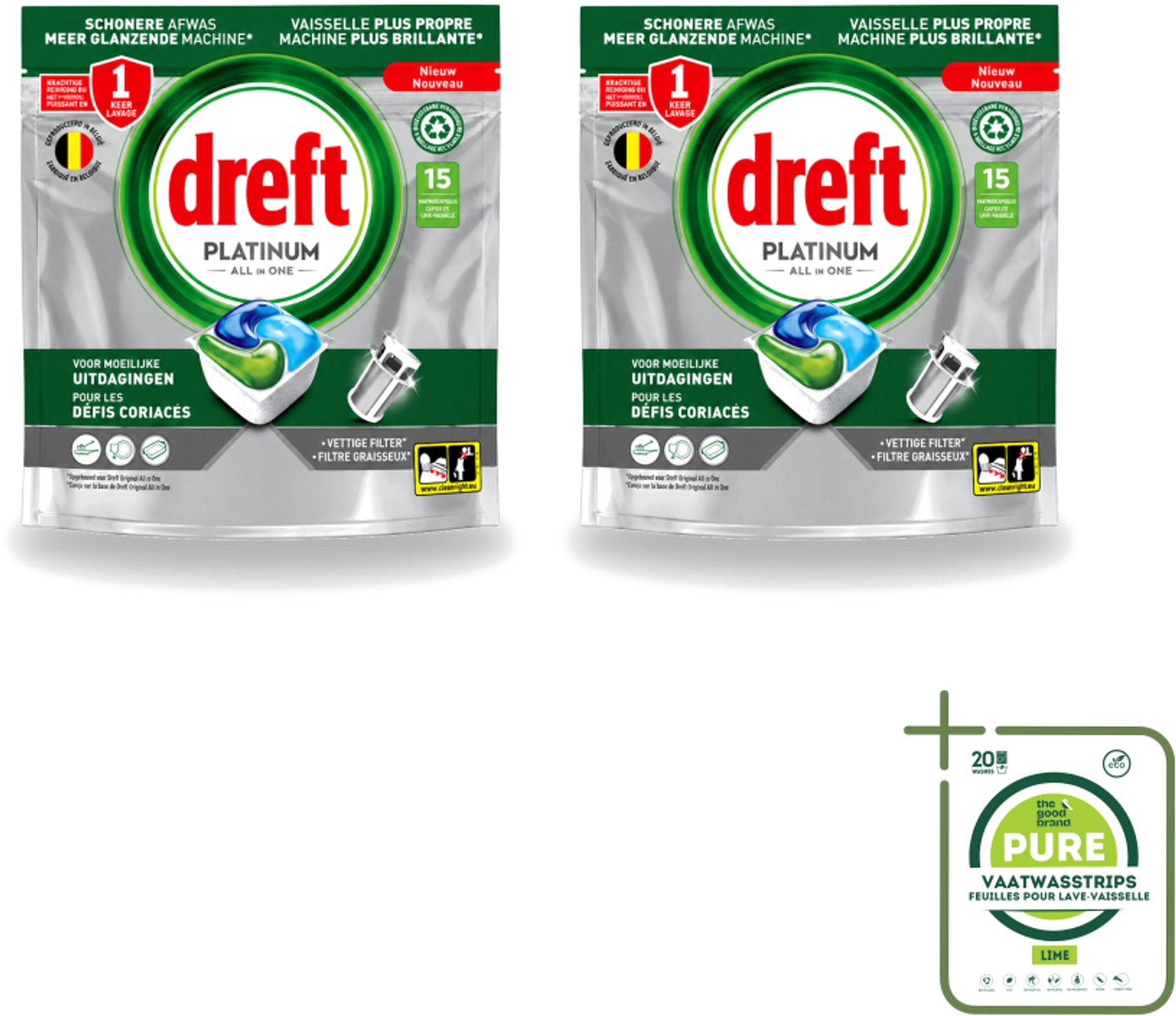 2 x Dreft – Vaatwascapsules – Platinum All-in-One – 15 Capsules - Grootverpakking - Vaatwasmiddel - Vaatwascapsule - Reinigingscapsule - Vetverwijdering - Glansspoelmiddel