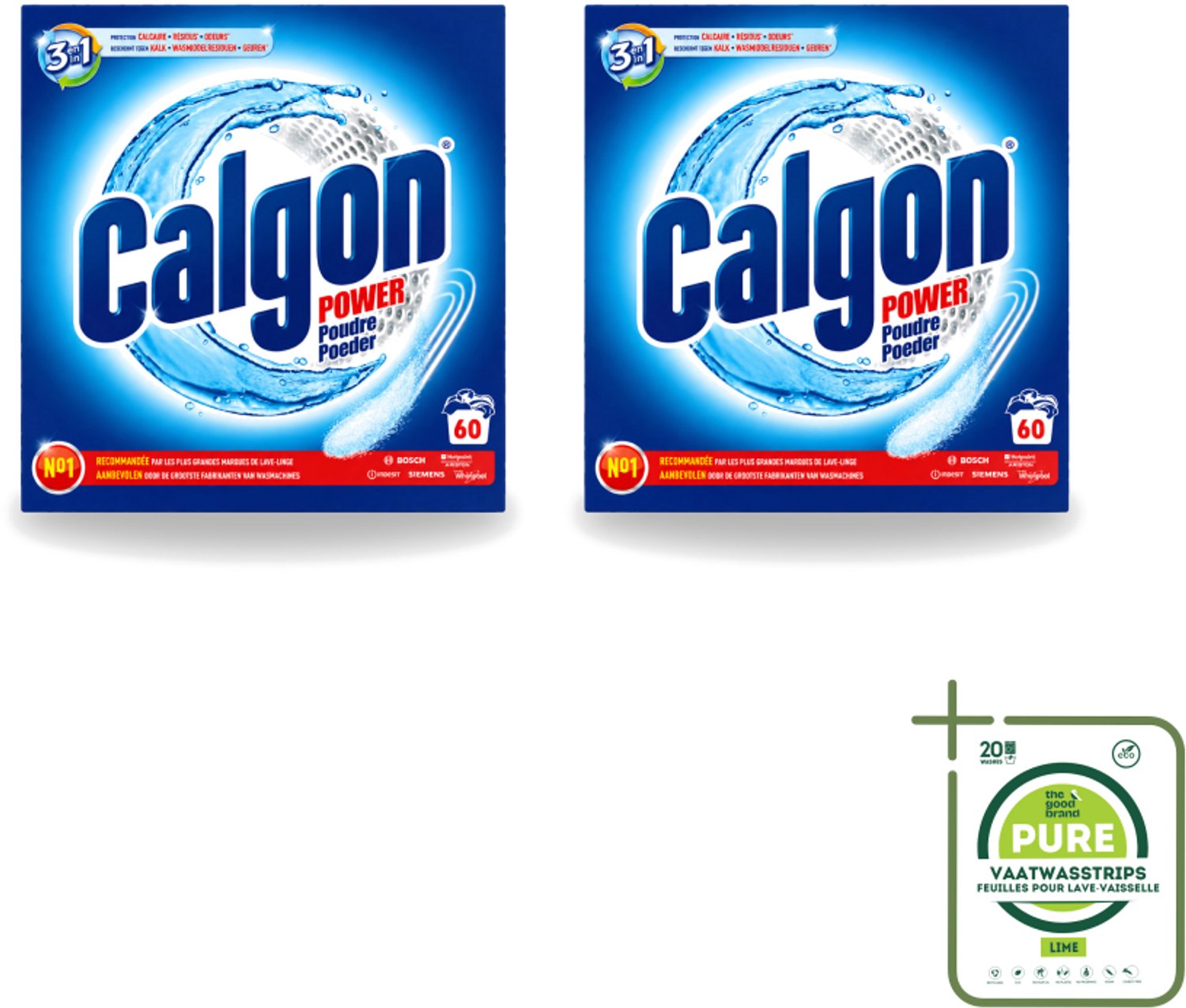 2 x Calgon – Wasmachinereiniger Poeder – 3-in-1 Power Anti-Kalk – 60 doseringen - Grootverpakking - Vaatwasstrips - Wasmachine Reiniger - Anti-kalk Poeder - Kalkpreventie - Machine Geur Verwijderen - 3-in-1 Wasmachine Bescherming