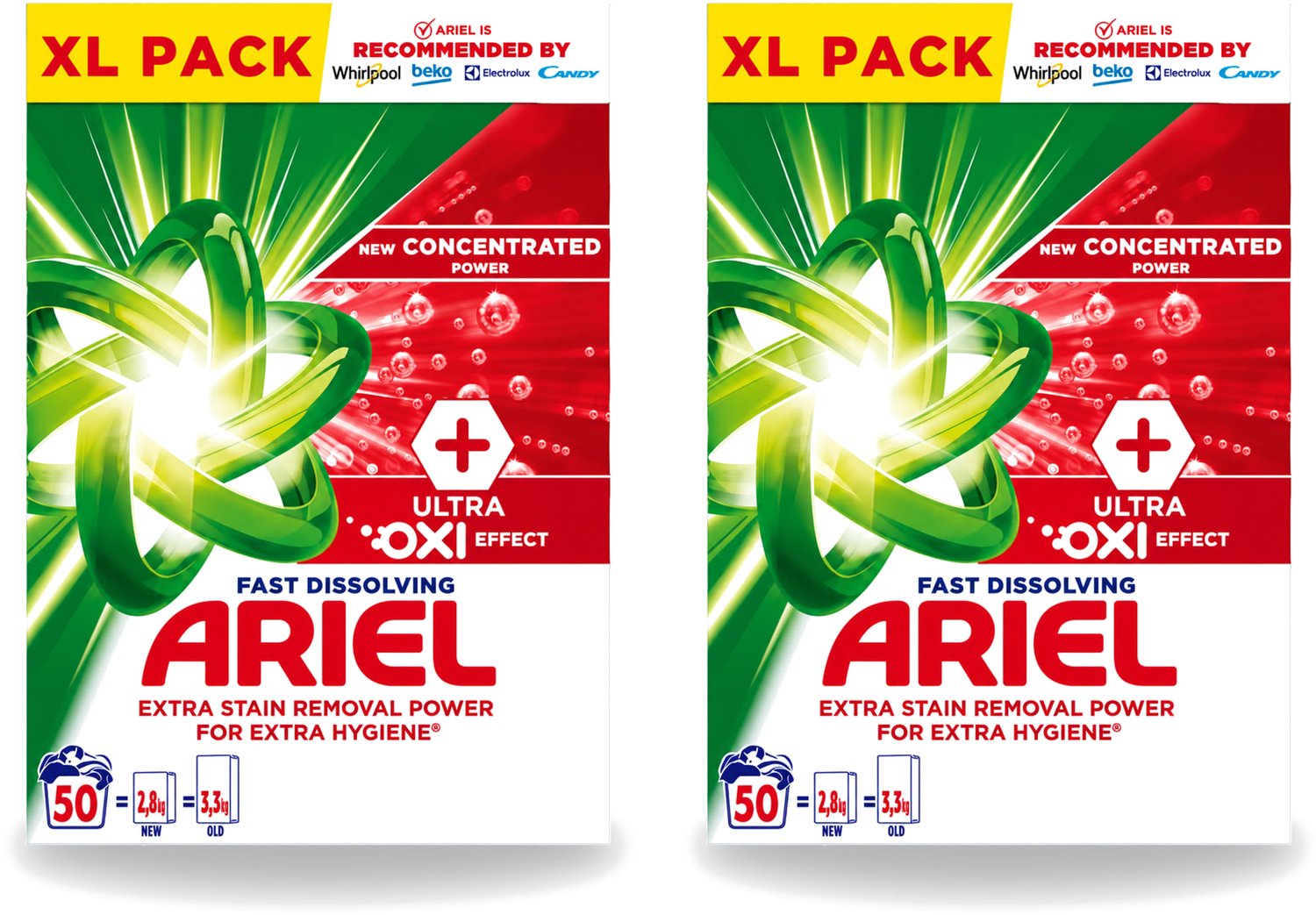 2 x Ariel – Waspoeder – Oxi – 2,8 kg – 50 wasbeurten - Voordeelverpakking - 2 stuks