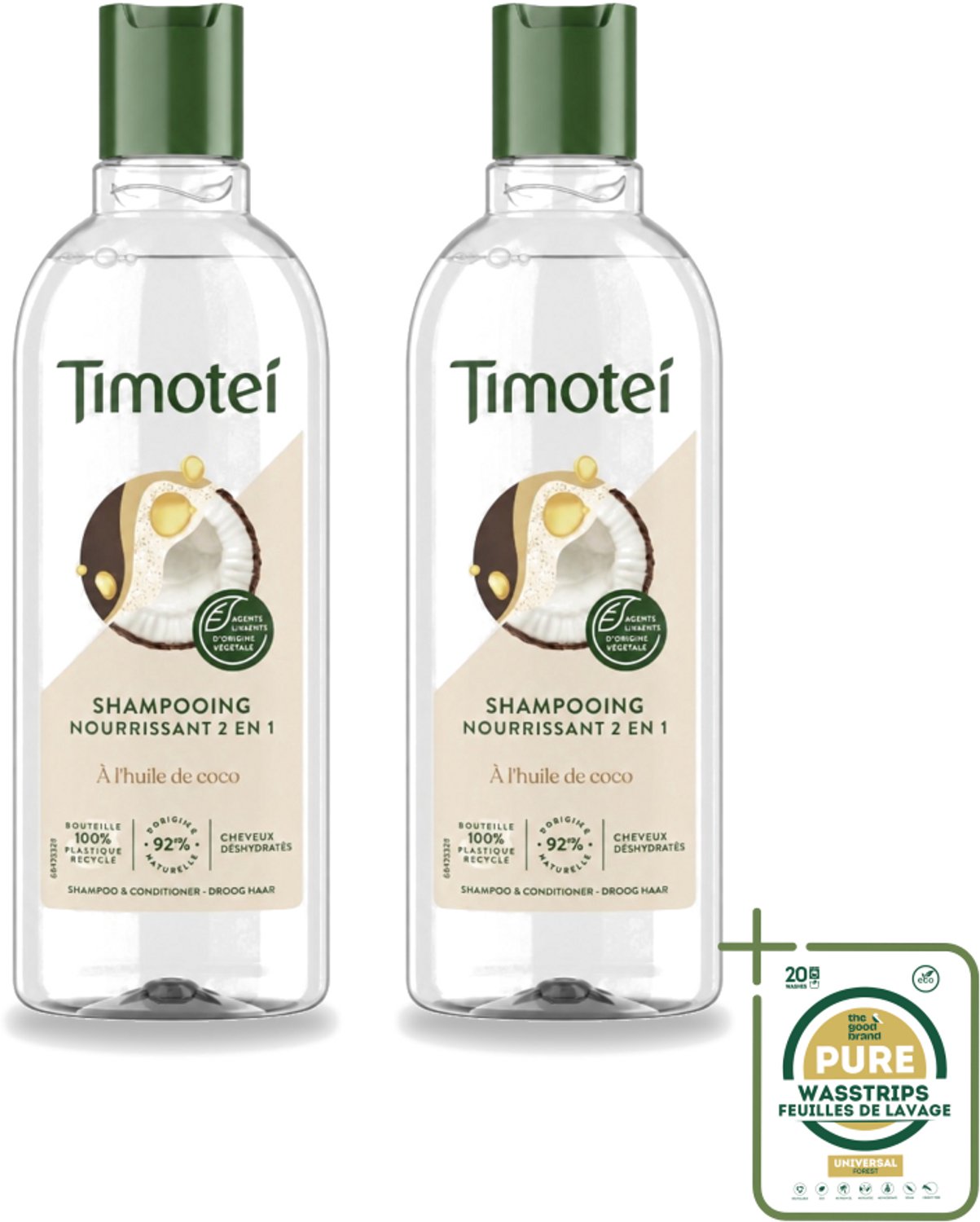 2 x Timotei - Shampoo - Nourrissant - 2in1 - 300ml - Wasstrips - Shampoo Haar Verzorging - Haar Reinigen - Haar Verzorgen - Voedend Shampoo - 2 In 1 Shampoo