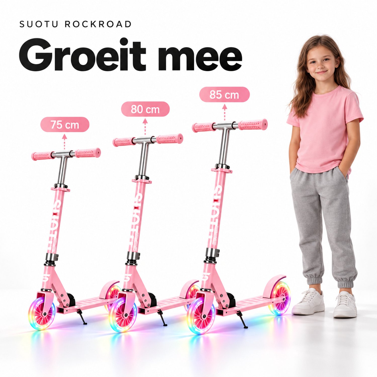 Suotu Kinderstep - 145mm Lichtgevende Wielen - Step - Speelgoed Jongens/Meisjes - Max stuurhoogte: 85 cm - Aluminium - Roze thumbnail 5