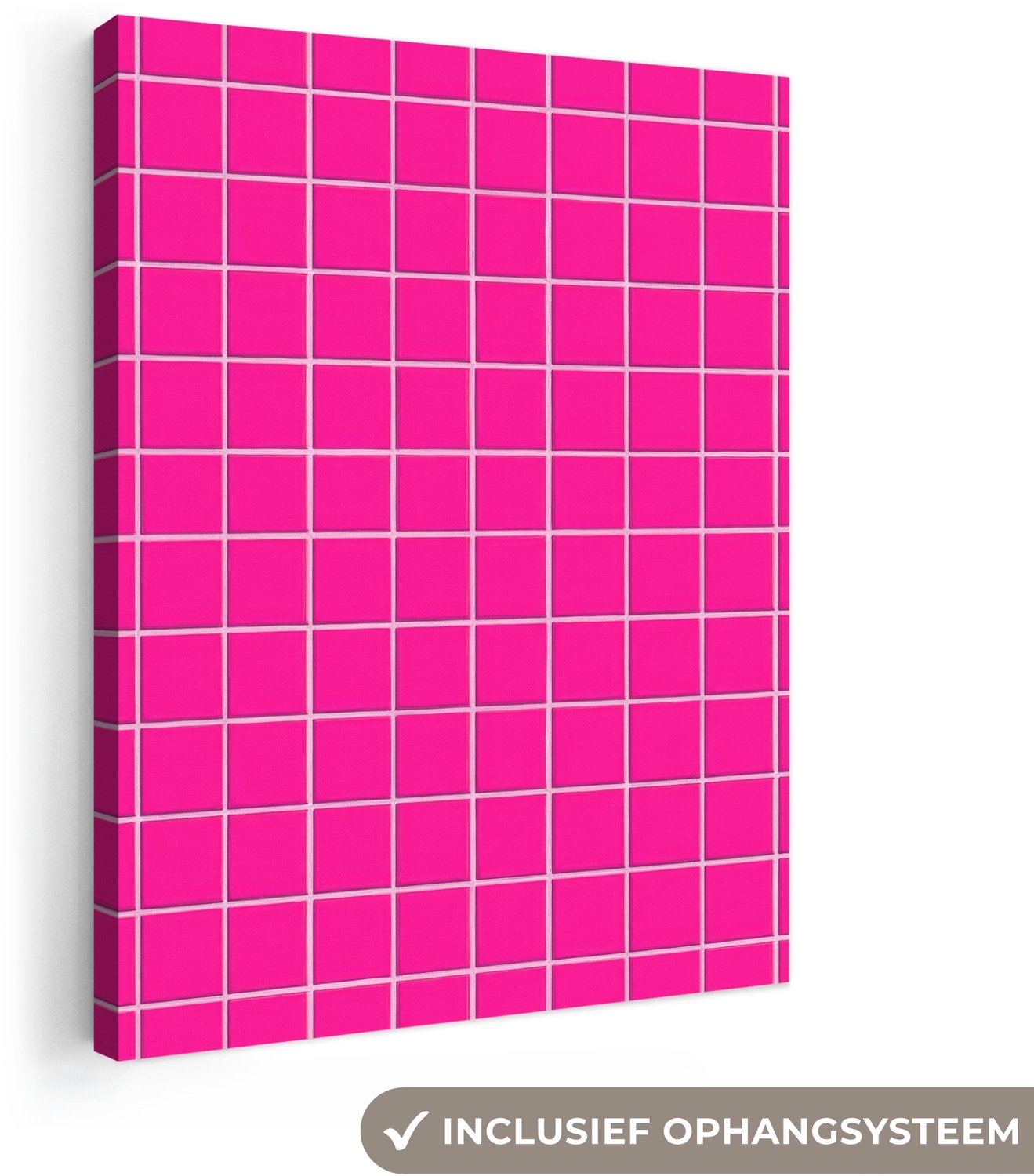 Canvas schilderij 30x40 cm - Exclusieve wanddecoratie Tegels - Vierkant - Fuchsia - Muurdecoratie woonkamer - Slaapkamer decoratie - Kamer accessoires - Schilderijen op canvas