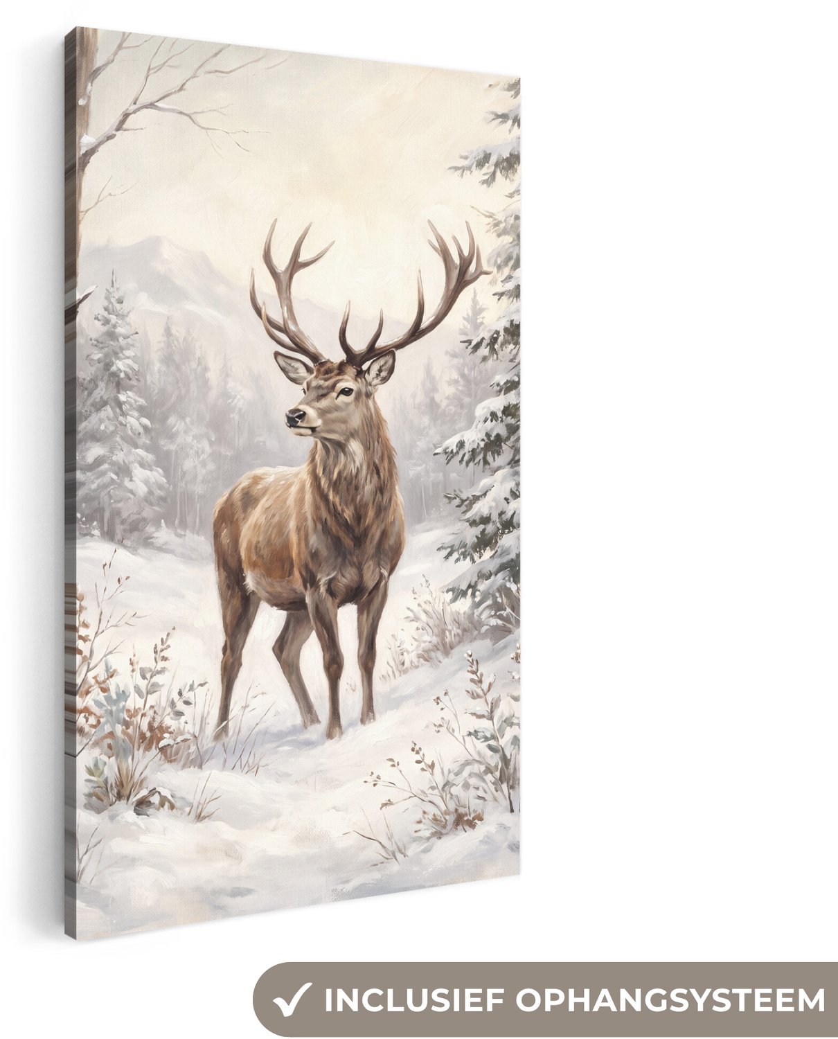 Canvas schilderij 80x160 cm - Exclusieve wanddecoratie Dier - Woud - Sneeuw - Muurdecoratie woonkamer - Slaapkamer decoratie - Kamer accessoires - Schilderijen op canvas groot XXL