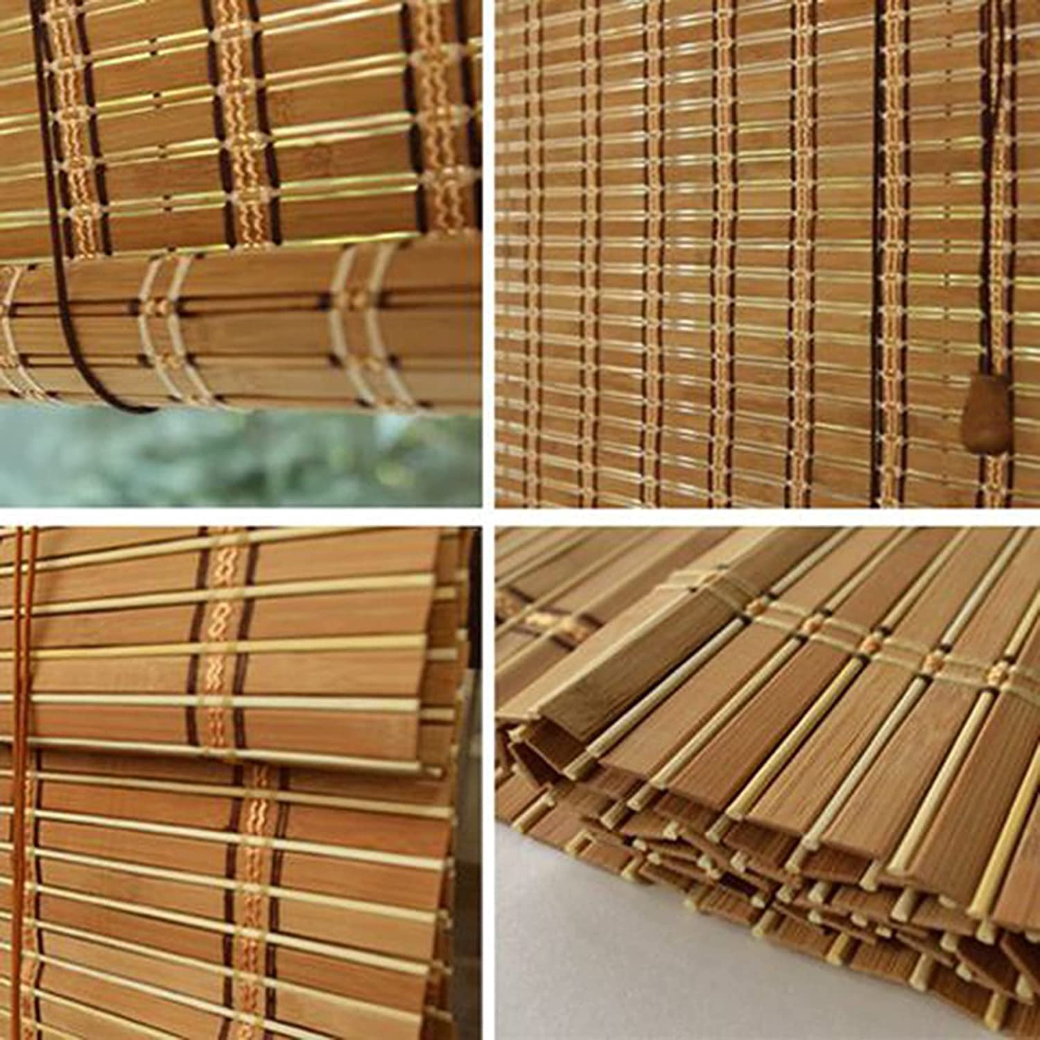 Famanu Bamboe rolgordijn ondoorzichtig, 60% verduistering, natuurlijk materiaal, 80 x 80 cm, voor ramen en deuren, zonwering en inkijkbescherming, eenvoudig te bedienen met zijkoord wit