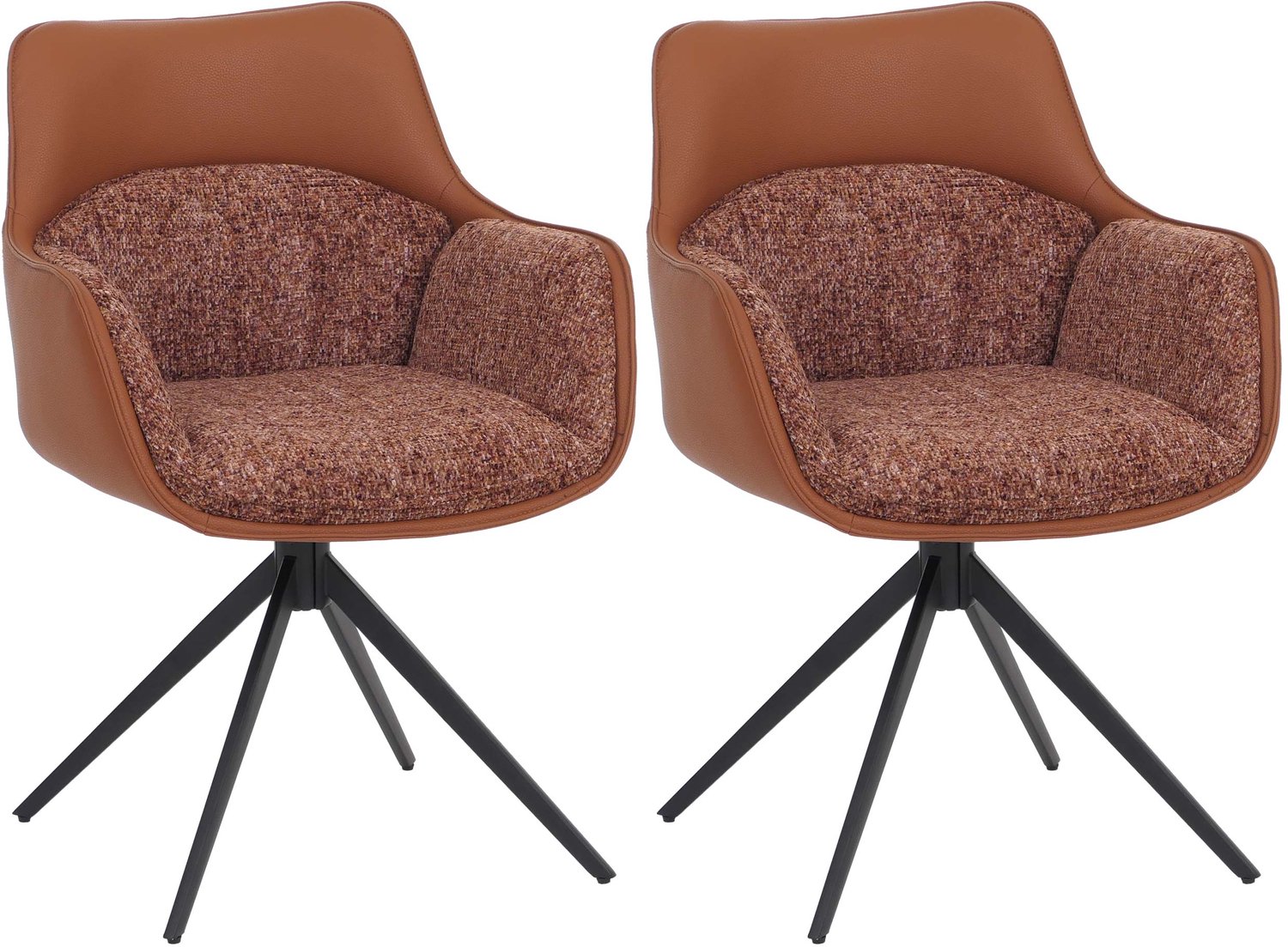 MCW Set van 2 eetkamerstoelen MCW-R23, keukenstoel, draaistoel, draaibaar, kunstleer, chenille (410 g/m²) ~ terracotta