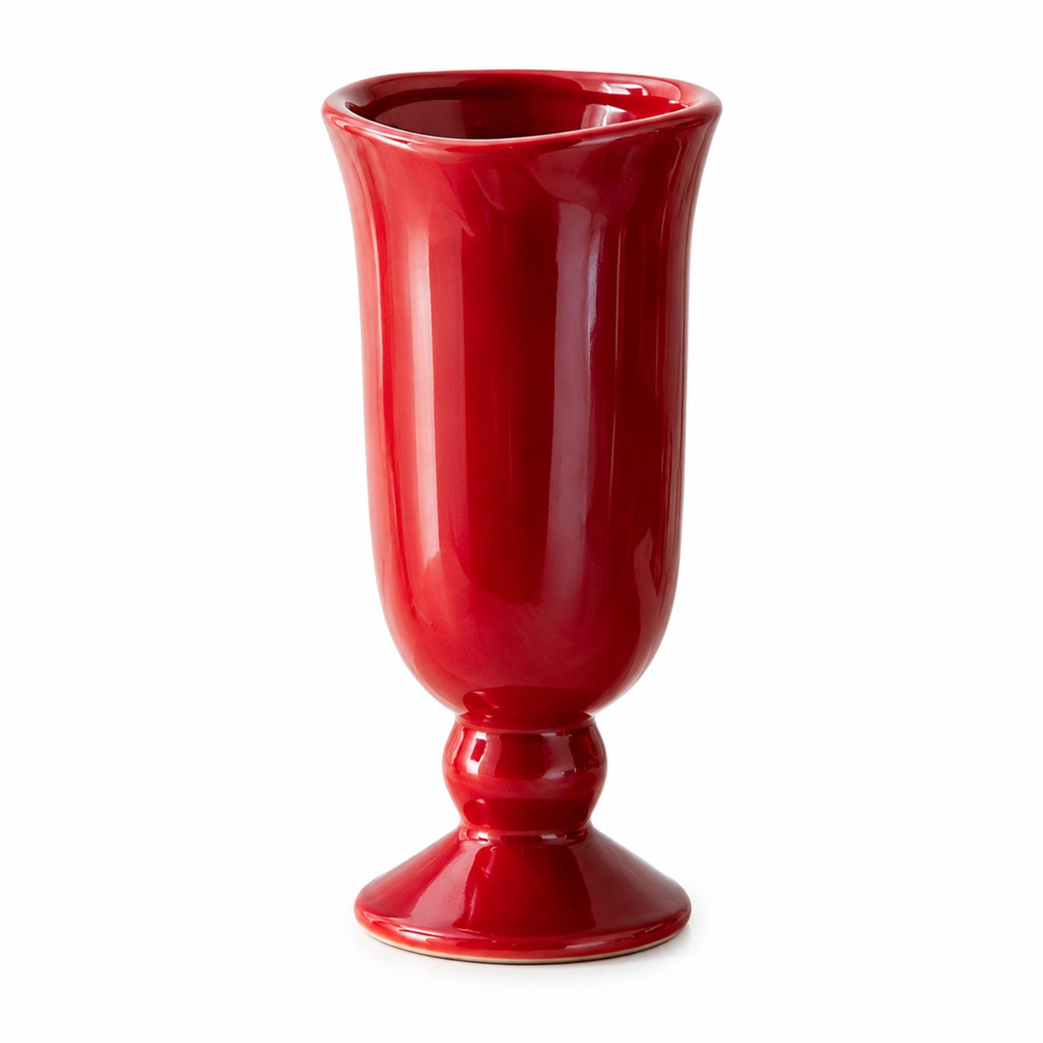 SWGOTA Bordeaux keramische vaas op hoge voet - 20 cm hoog, bovenkant 10 cm breed - Glanzende decoratie voor hal, woonkamer en eettafel