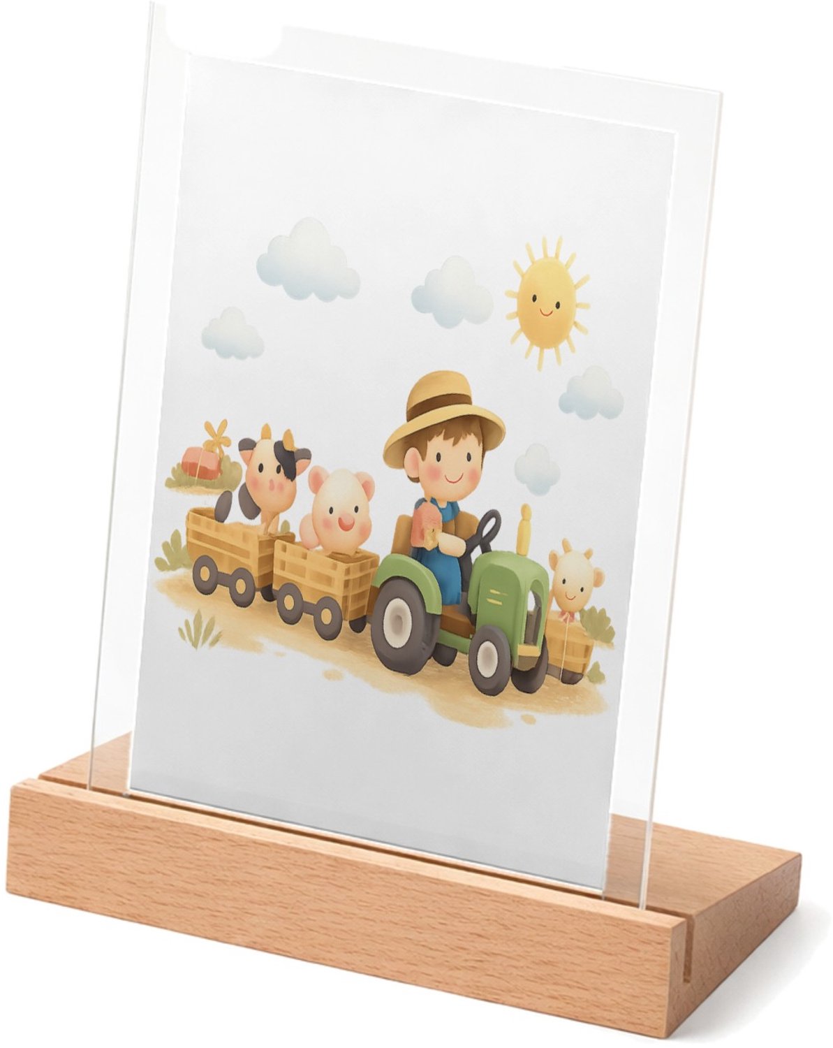 Mr Cadeautjes Glasframe met vaste tekst - design Drie panelen met een zachte dierlijke reis door de seizoenen | cadeau Wit