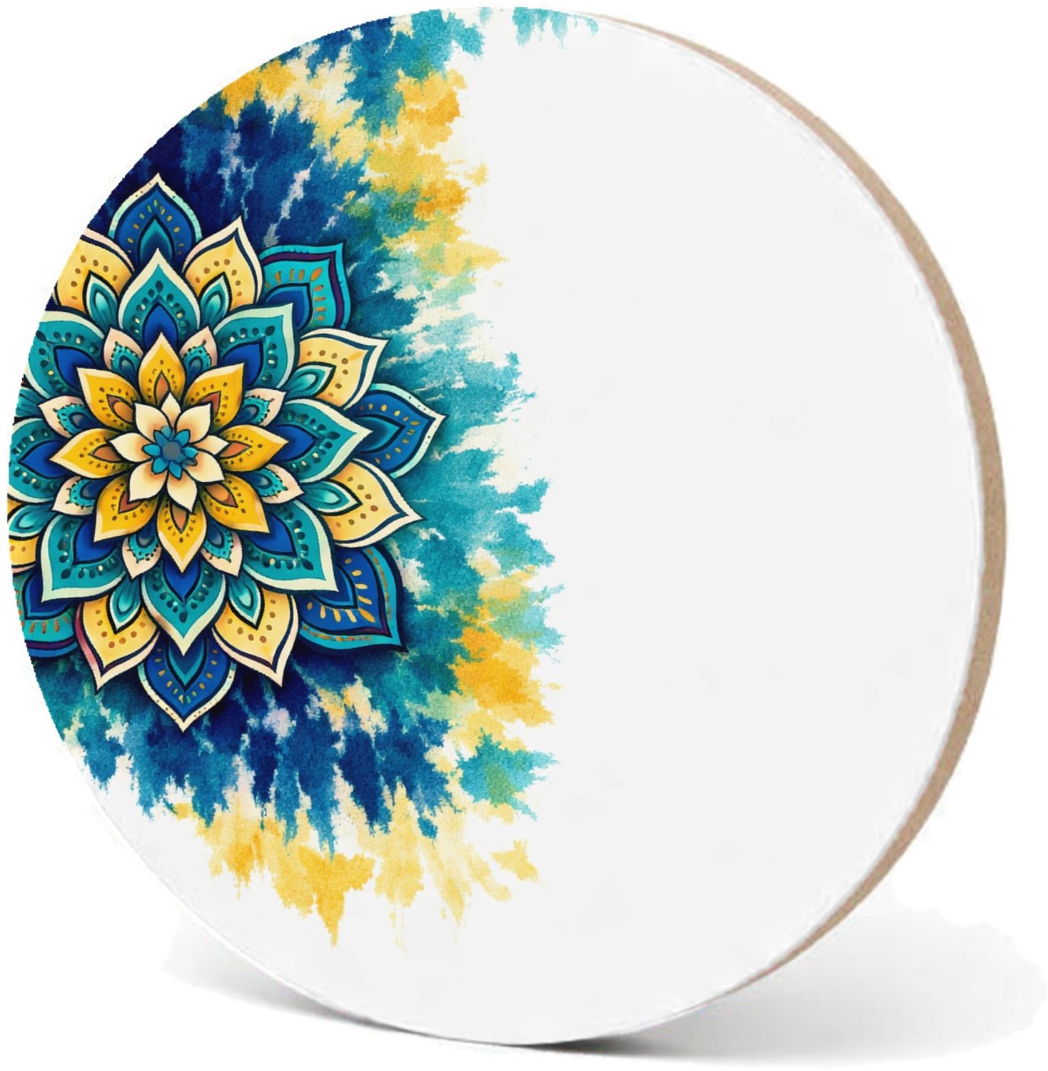 Mr Cadeautjes MDF fotolijst - design Een grote, centrale zonnebloemmandala op een zachte aquarelw | cadeau Wit