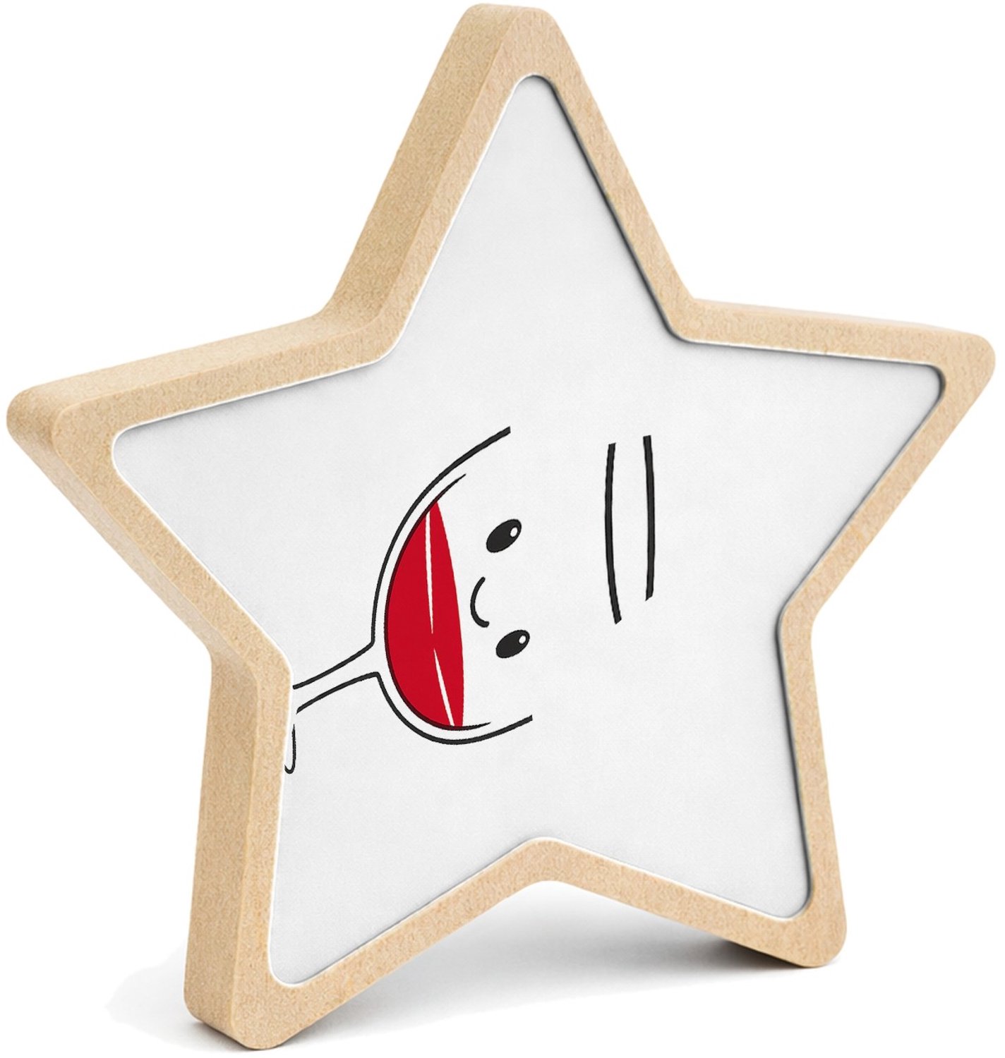 Mr Cadeautjes MDF fotolijst ster 14 x 13,5 - design Een minimalistische koffiebeker met een blij gezicht en een | cadeau Wit