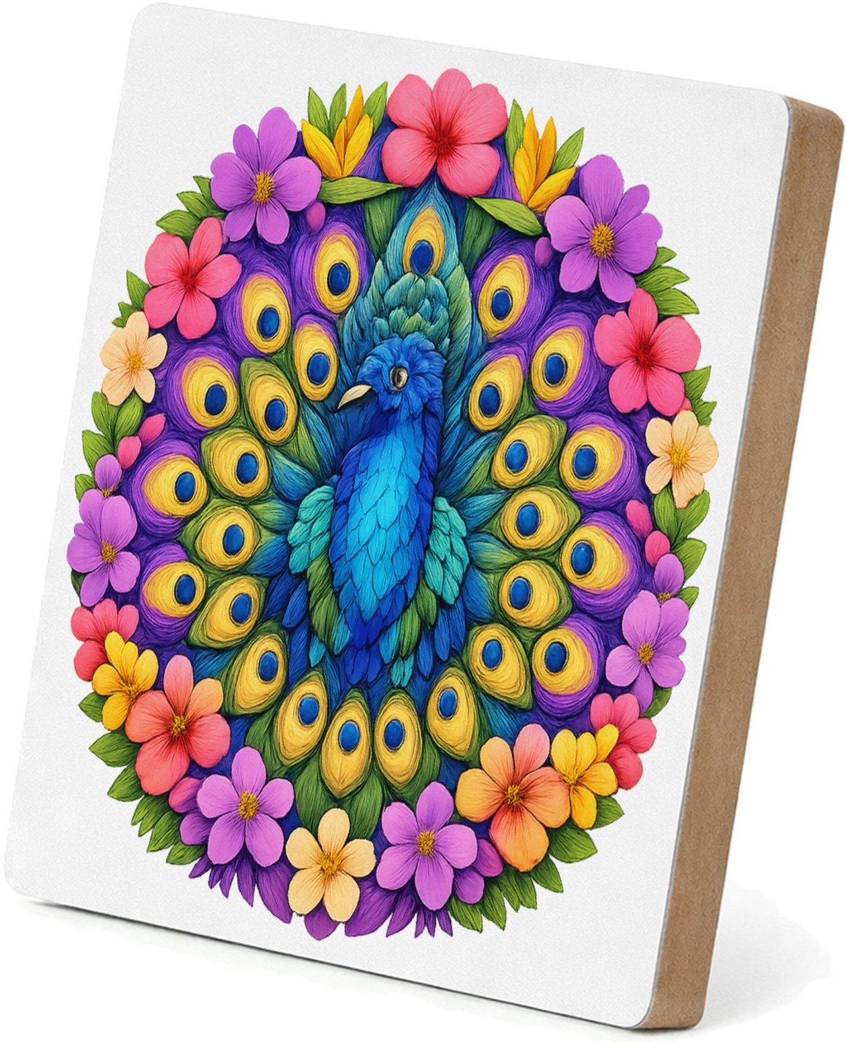 Mr Cadeautjes MDF staande fotolijst 15,2 x 15,2 - design Een majestueuze mandala van tropische bladeren en bloemen ro | cadeau Wit