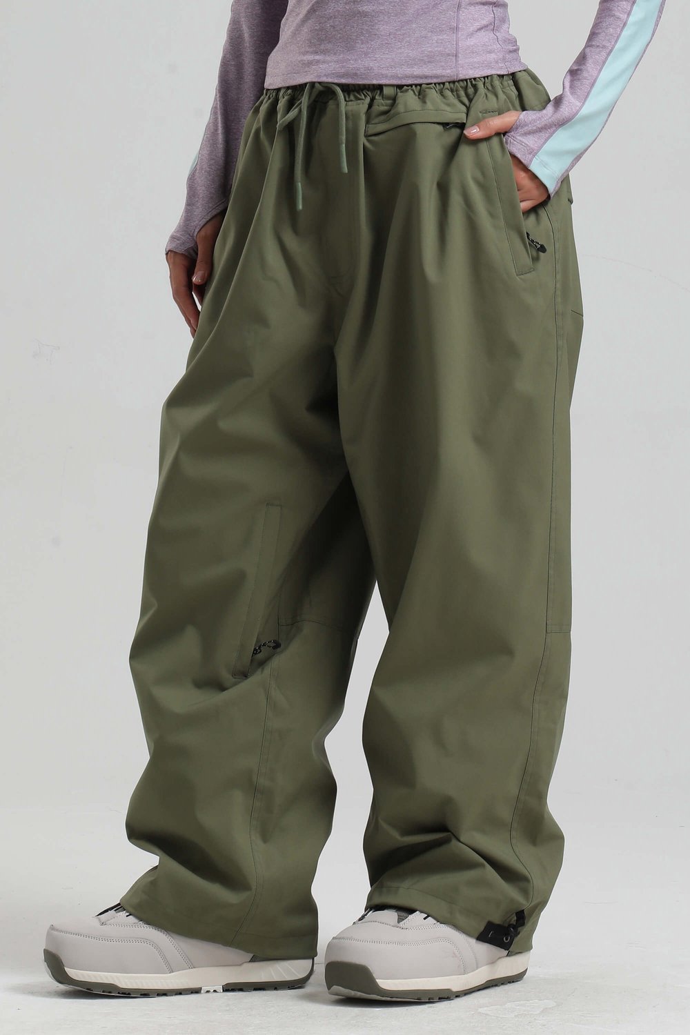 GSOU SNOW Baggy ski- en snowboardbroek met trekkoord 15K waterdicht Legergroen