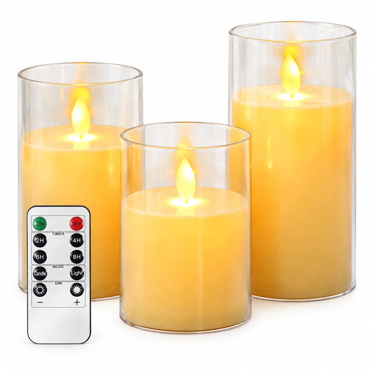 SWGOTA led kaarsen, set van 3 met afstandsbediening, ivoorwit met bewegende vlam en vlakke bovenrand, 7,5 × 10/12,5/15 cm, voor bruiloften en feestdecoratie