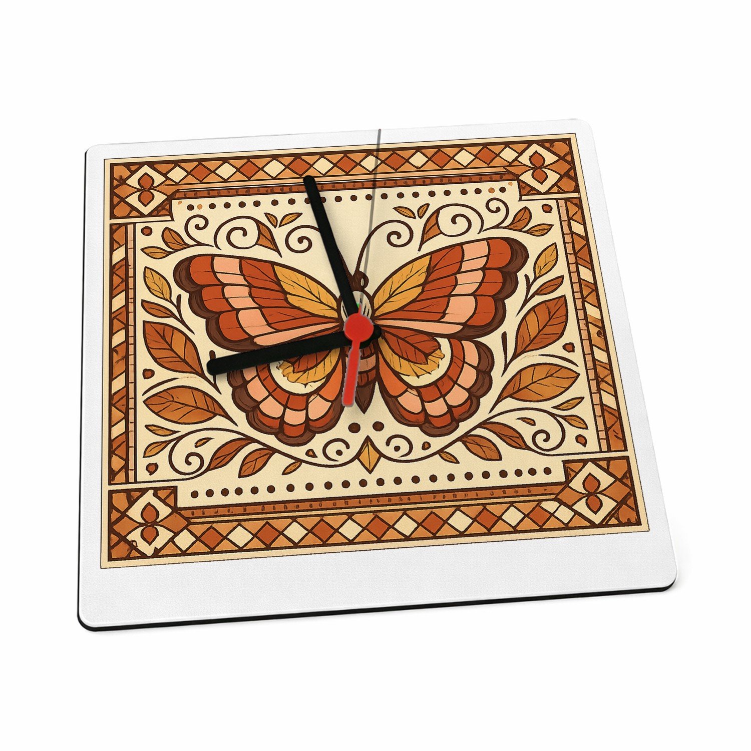 Mr Cadeautjes Klok 19 x 19 - design Een sierlijke vlinderkompositie met gevouwen vleugels, omrin | cadeau Wit