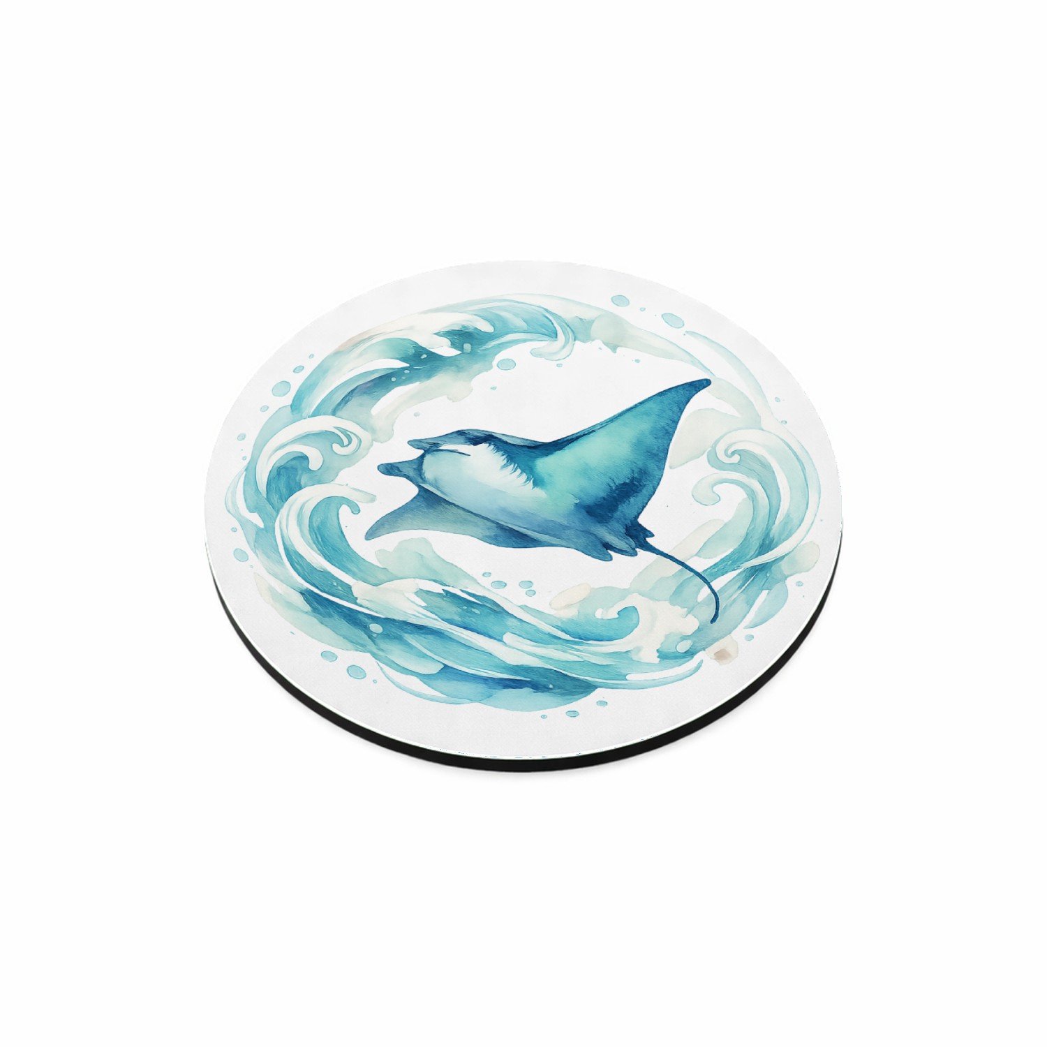 Mr Cadeautjes MDF magnetische fotolijst rond Ø 9,5 - design Een sierlijke wind- en watercirkel rond een vliegende mantar | cadeau Wit