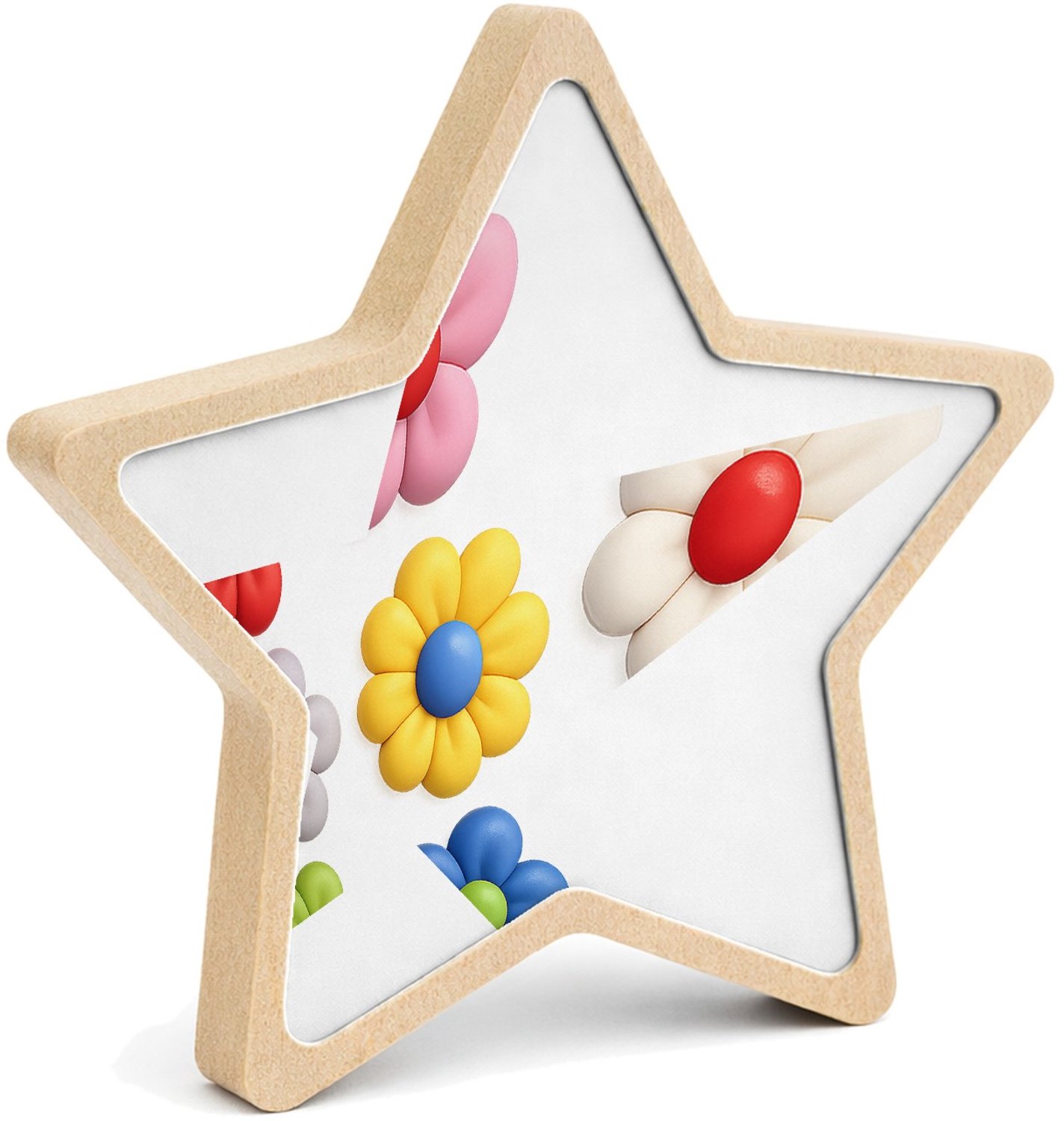Mr Cadeautjes MDF fotolijst ster 14 x 13,5 - design Een reeks speelse fruitvormen met verschillende texturen, ne | cadeau Wit