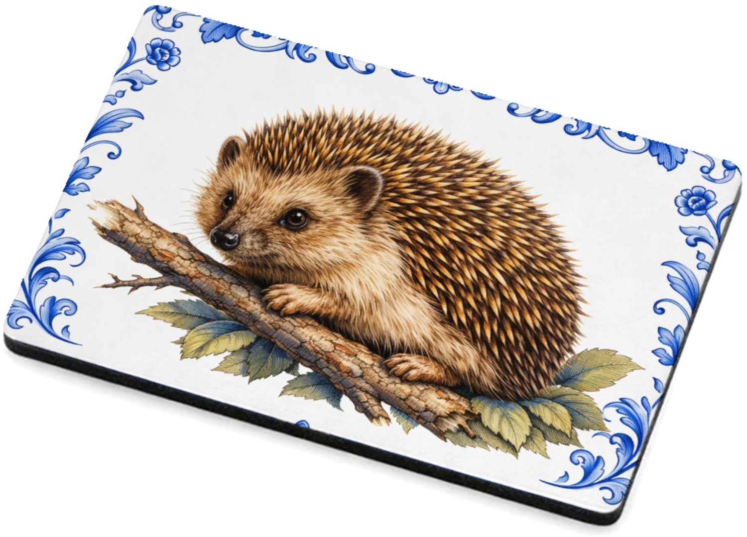 Mr Cadeautjes MDF magnetische fotolijst 7,5 x 5 - design Een realistische egel op een tak of tussen bladeren, omringd | cadeau Wit