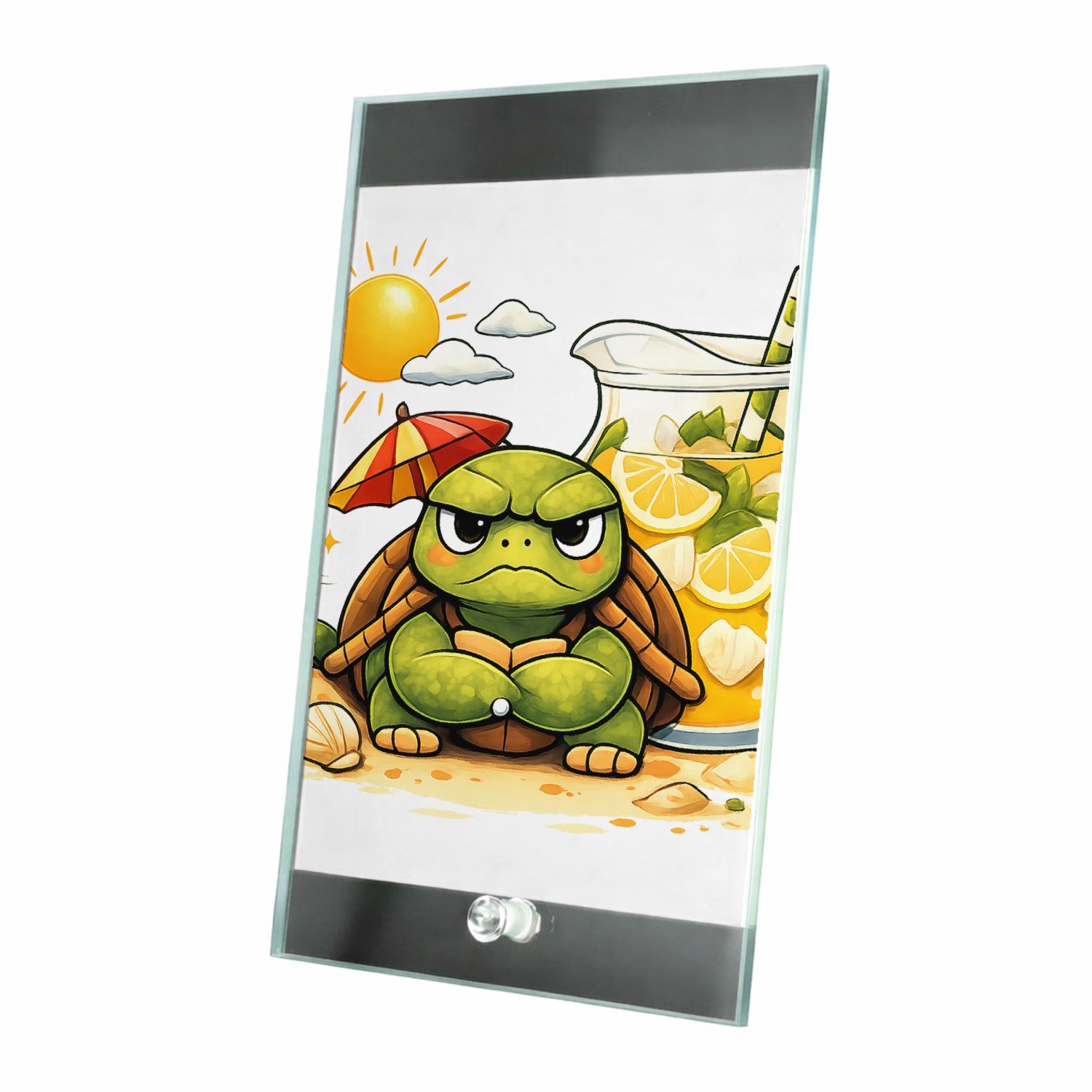 Mr Cadeautjes Glasframe 15 x 23 - design Een norse schildpad met een mini-parasol en een tropische li | cadeau Wit