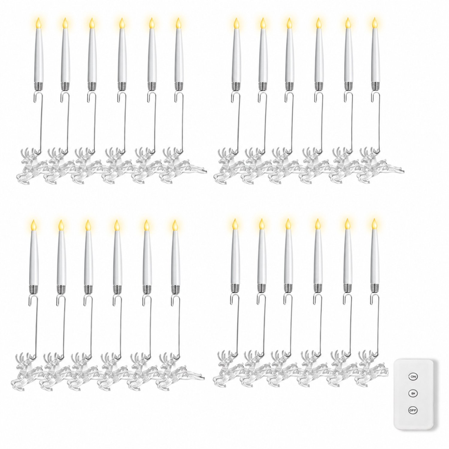 SWGOTA led kaarsen 24 stuks met rendierhaken, warmgekleurde vlamvormige lichtpunten en afstandsbediening voor kerstdecoratie Wit