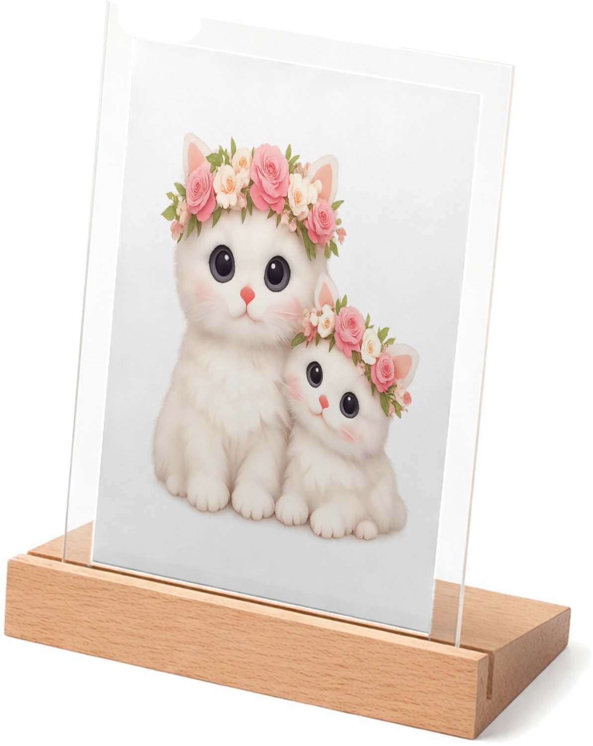 Mr Cadeautjes Glasframe met vaste tekst - design Een schattige bosuil met een bloemenkrans en zachte maanlich | cadeau Wit