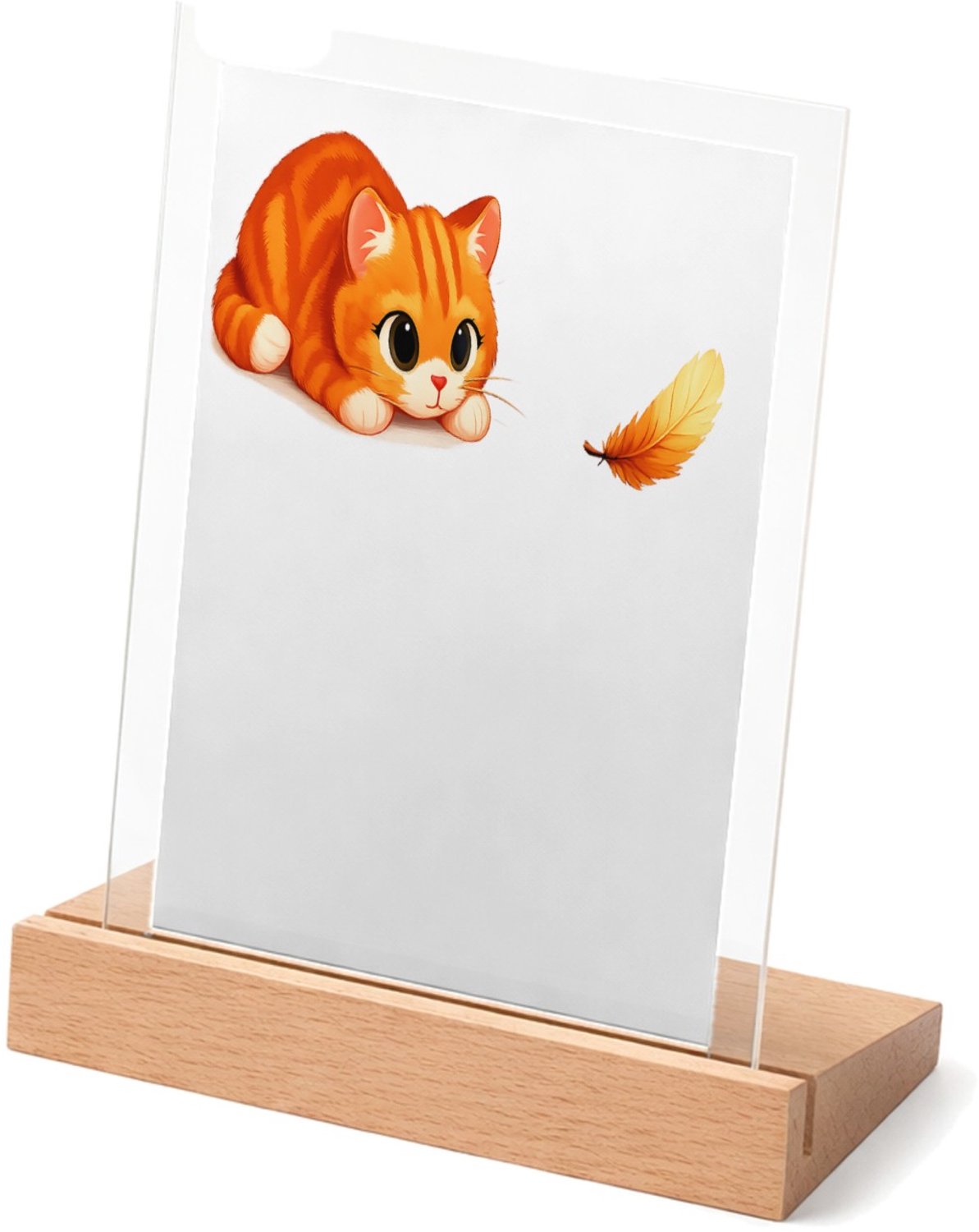 Mr Cadeautjes Glasframe met vaste tekst - design Een nieuwsgierige vos die naar een klein zwevend blaadje kij | cadeau Wit