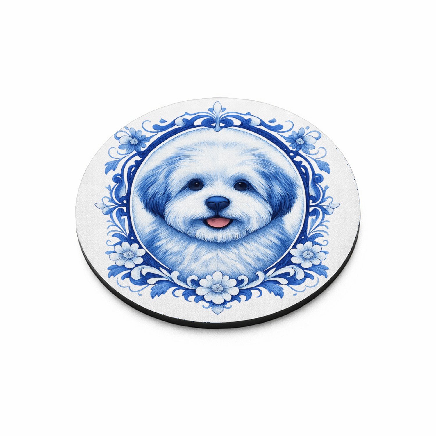 Mr Cadeautjes MDF magnetische fotolijst rond Ø 9,5 - design Een frontaal kattenportret met een elegante botanische omlij | cadeau Wit