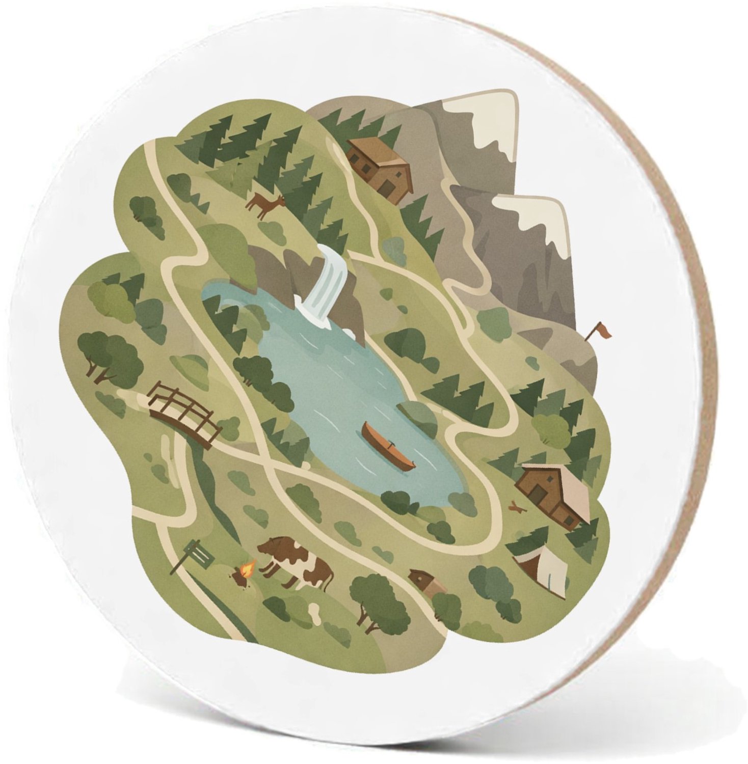 Mr Cadeautjes MDF fotolijst - design Een gestileerde bergregio met wandelroutes, hutten en kleine | cadeau Wit