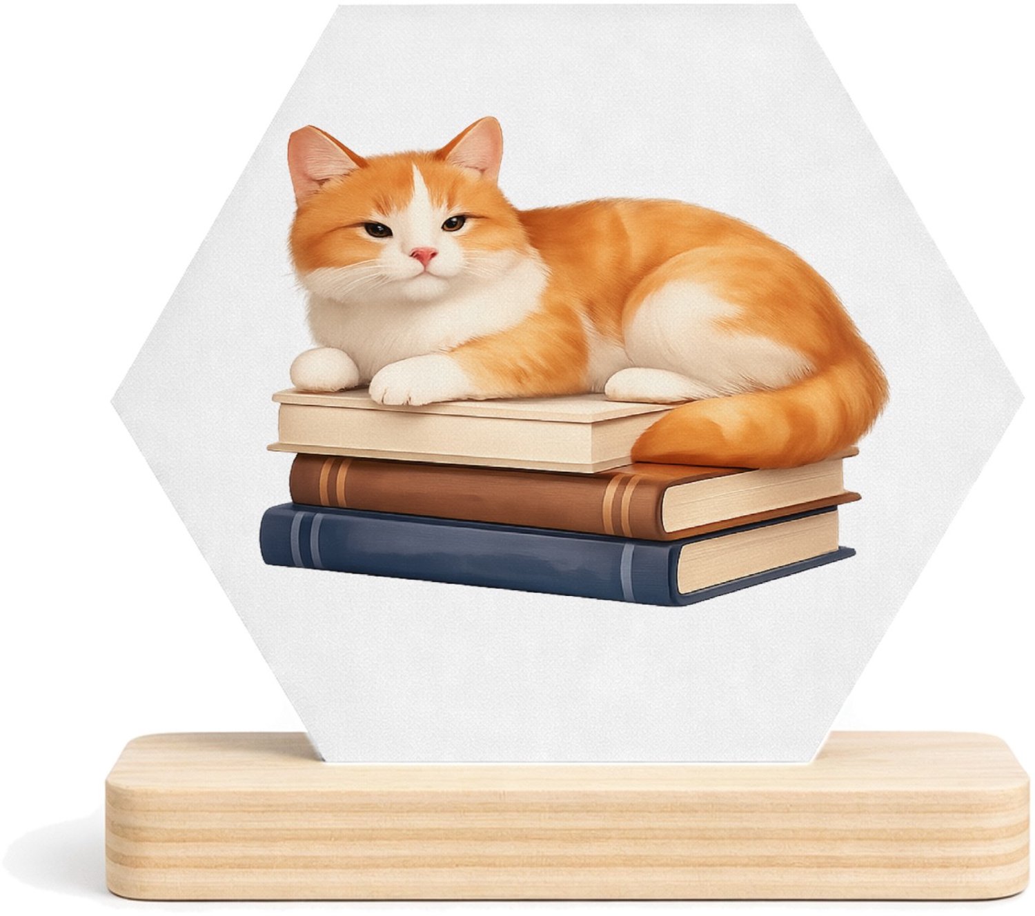 Mr Cadeautjes MDF fotolijst/inleg hexagon 14 x 13 - design Een ontspannen dier op een hobby-object met een korte, kalme | cadeau Wit
