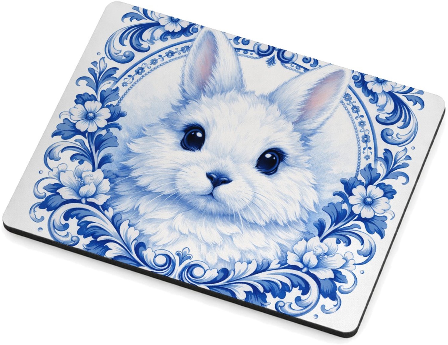 Mr Cadeautjes MDF magnetische fotolijst 9 x 7 - design Een speels konijnportret met een klassieke krans van vintage | cadeau Wit