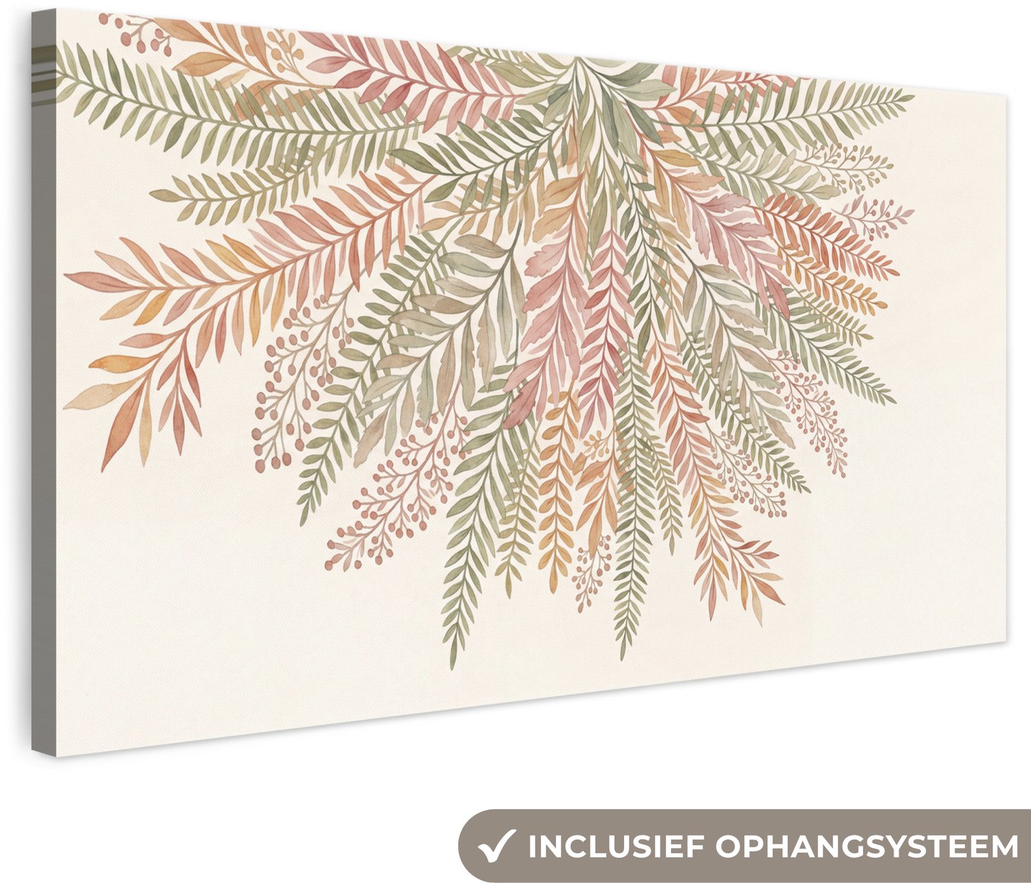 Canvas schilderij 160x80 cm - Exclusieve wanddecoratie Botanisch - Aquarel - Kleurrijk - Muurdecoratie woonkamer - Slaapkamer decoratie - Kamer accessoires - Schilderijen op canvas groot XXL