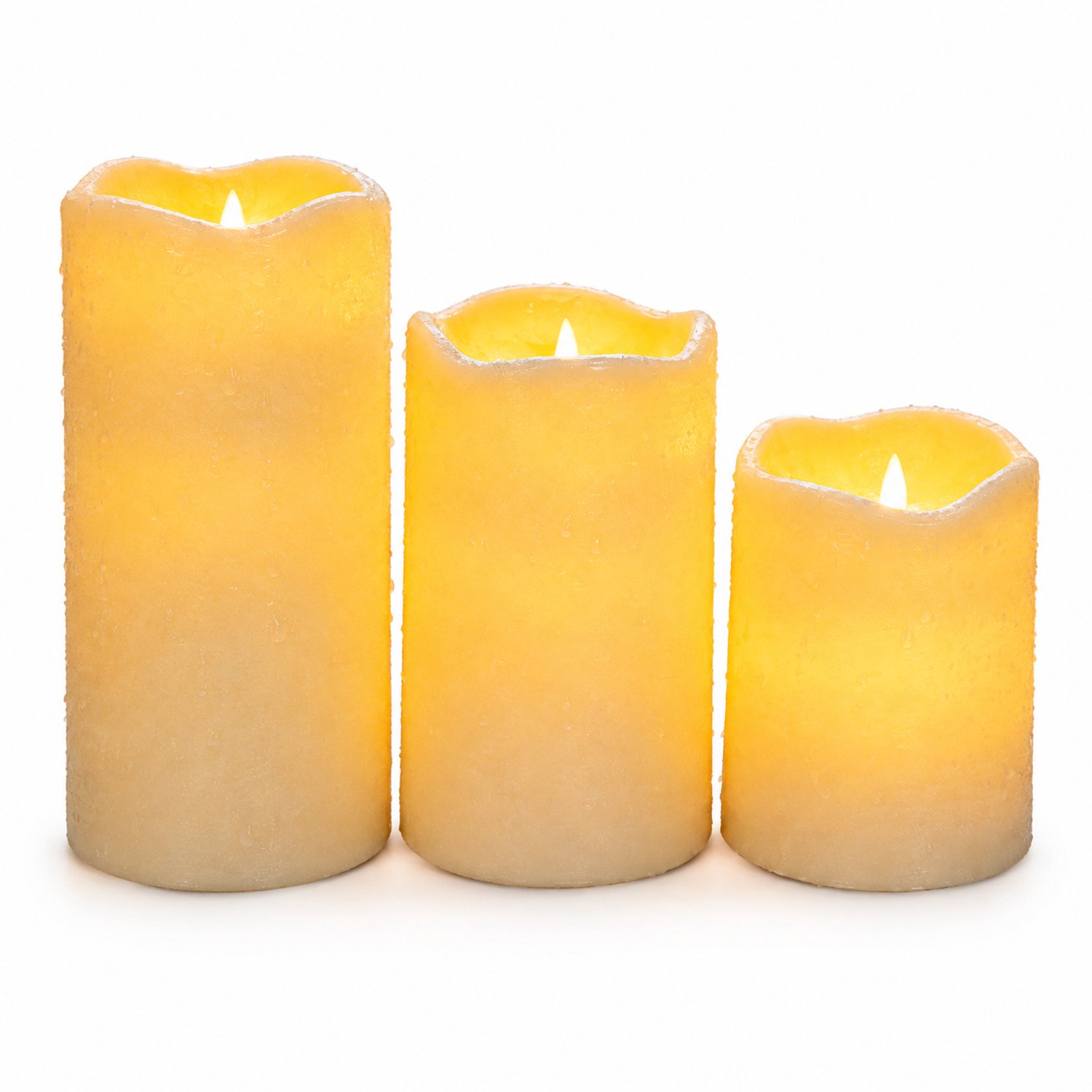 SWGOTA led kaarsen, set van 3 in ivoorwit, vaste vlamvorm, warmgeel licht, met 1 afstandsbediening, 7,5 x 10 / 12,5 / 15 cm