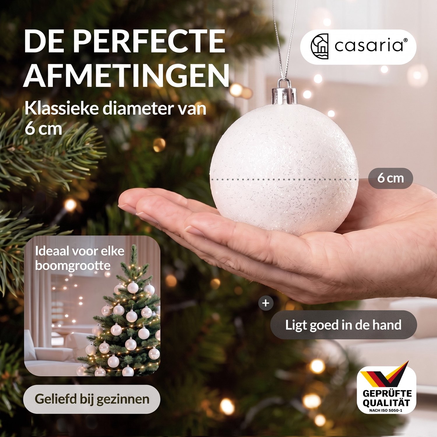 Kerstboomballen 24st Ø6cm - Mat Glanzend Glinsterend - Kunststof Wit – foto 6