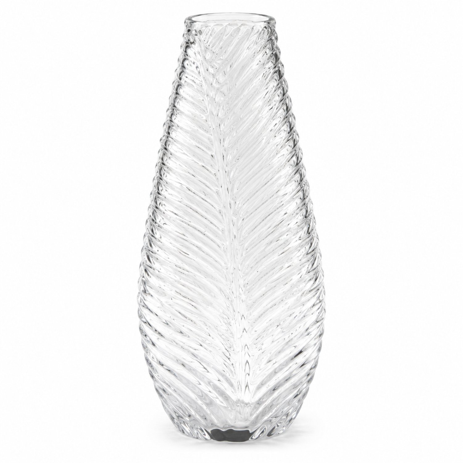 SWGOTA Glazen vaas met groot bladmotief - 28 cm hoog en 13,2 cm breed - Smalle hals en ronde buik voor bloemschikken Transparant