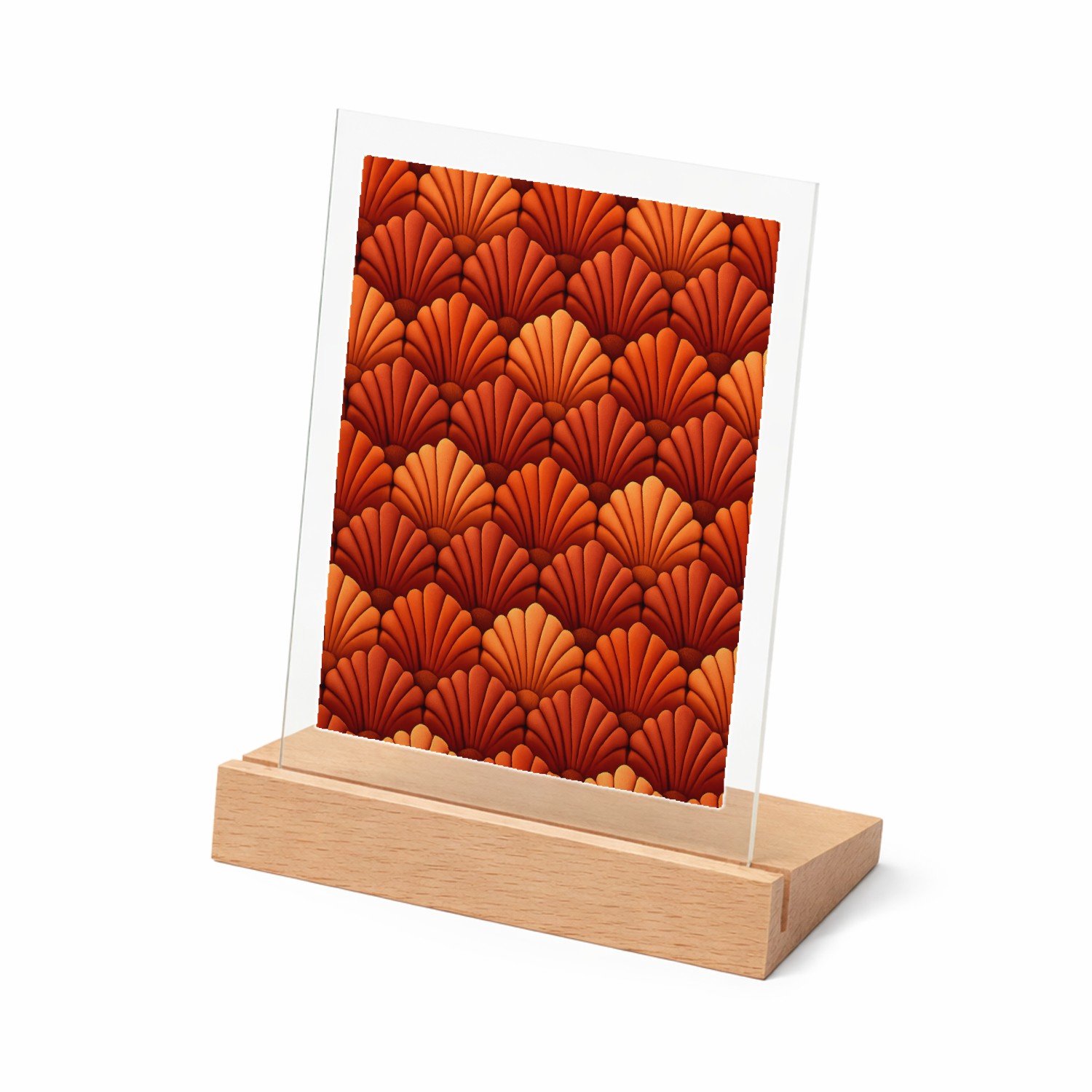 Mr Cadeautjes Glasframe met vaste tekst - design Herhaalpatroon van gestileerde stervormige schelpen in zacht | cadeau Wit
