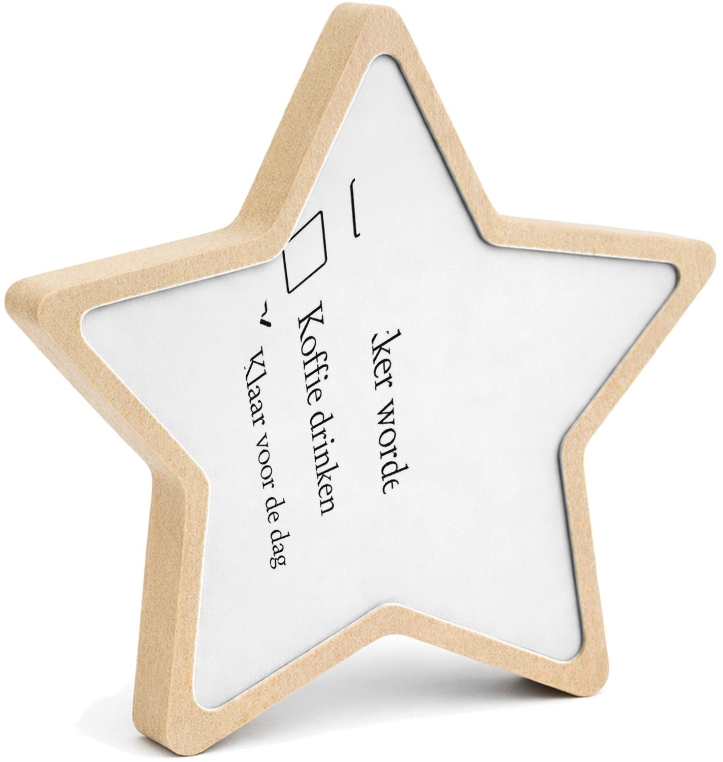 Mr Cadeautjes MDF fotolijst ster 14 x 13,5 - design Een vergelijkbare droge checklistgrap maar dan rond ochtendg | cadeau Wit