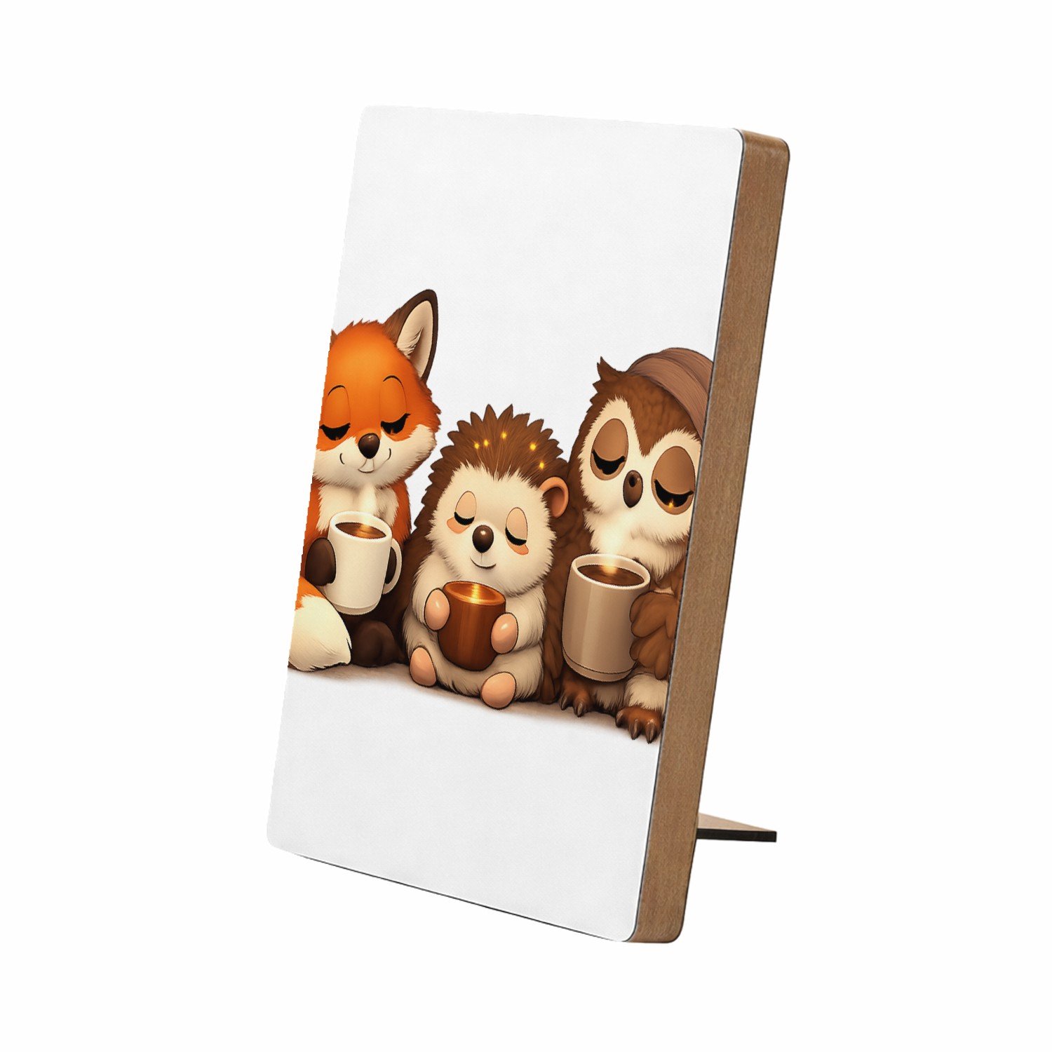 Mr Cadeautjes Glasframe/MDF 12,7 x 17,8 - design Een warme reeks van slaperige bosdieren met een ochtenddrank | cadeau Wit