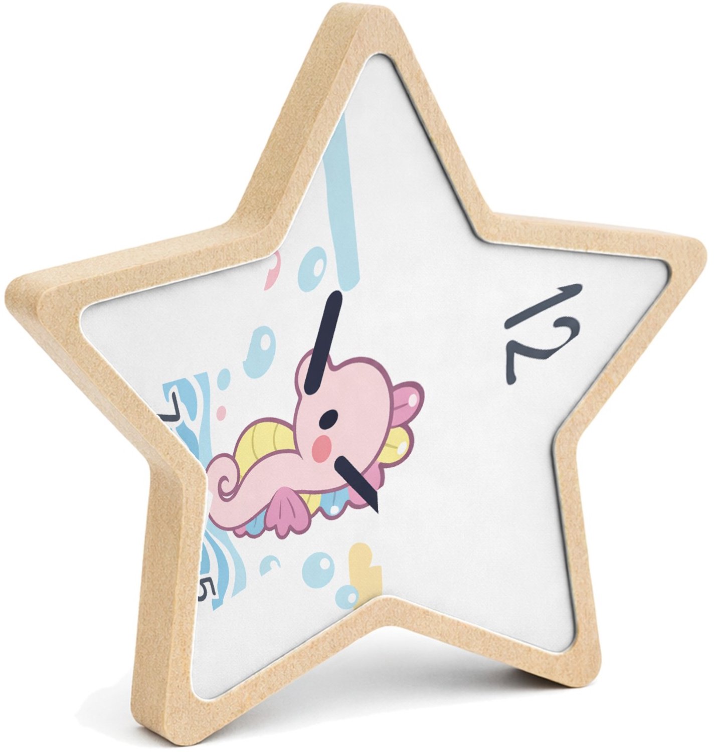 Mr Cadeautjes MDF fotolijst ster 14 x 13,5 - design Onderwaterklok met een schattige zeepaardje-illustratie | cadeau Wit