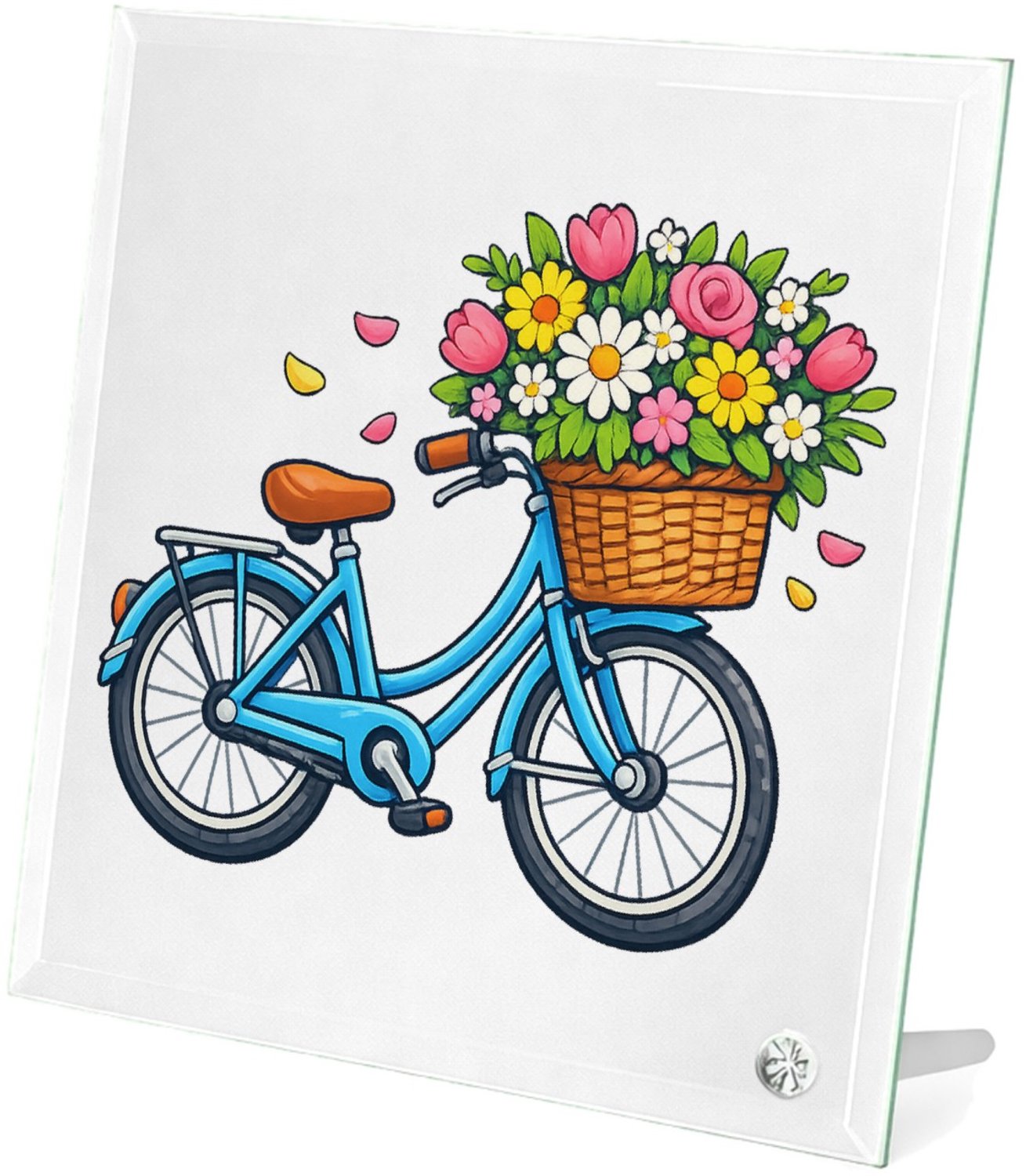 Mr Cadeautjes Glasframe 20 x 20 - design Vintage fiets met bloemenmand | cadeau Wit