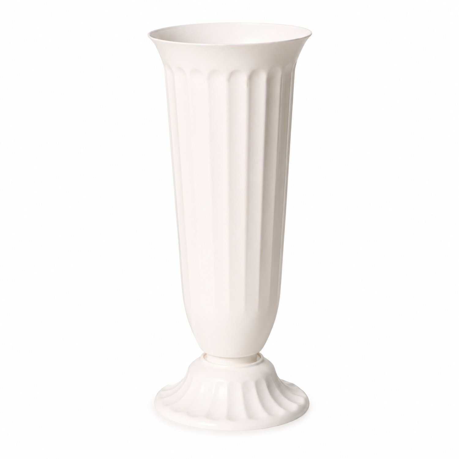 SWGOTA Witte kunststof vaas op voet, 33 cm hoog, opening 16 cm, met verticale groeven voor bloemstukken en woondecoratie
