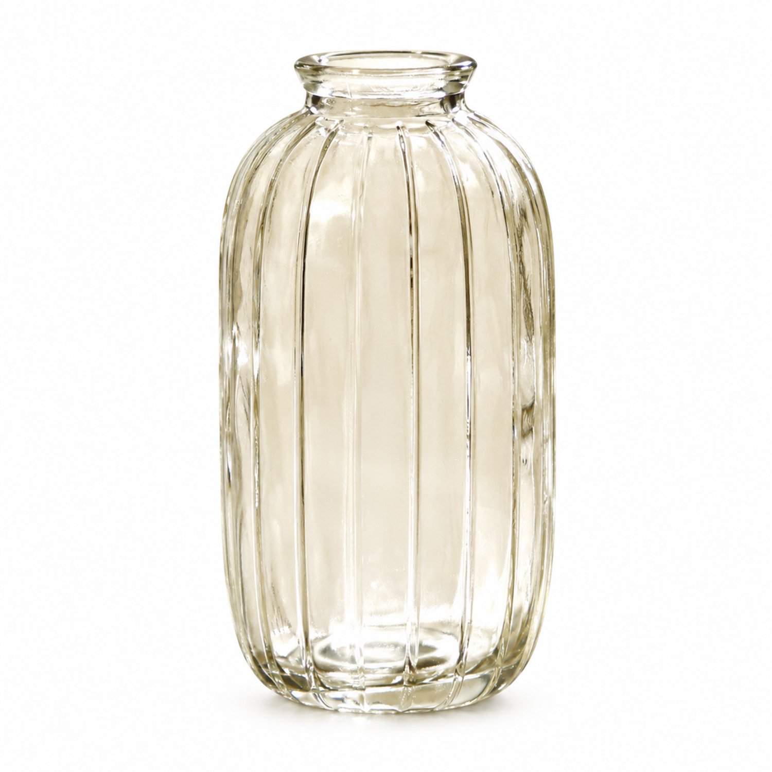 SWGOTA Kleine transparante glazen vaas met verticale ribbels - 12,5 cm hoog, diameter 6,9 cm - Voor kunstbloemen - In kartonnen doos