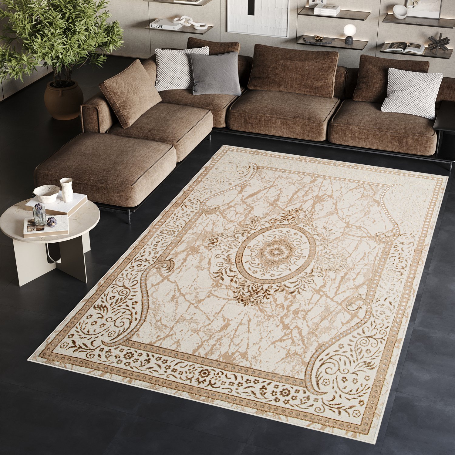 Tapiso Ares Vloerkleed Bruin Modern Laagpolig Woonkamer Oriental Tapijt Maat- 80x150