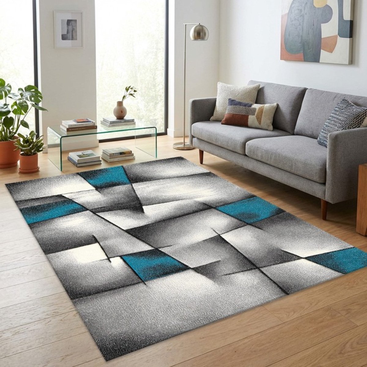 TapisTrend Designer tapijt Turquoise 80x300 cm Modern abstract vloerkleed met geometrische vormen voor de woonkamer, slaapkamer en eetkamer