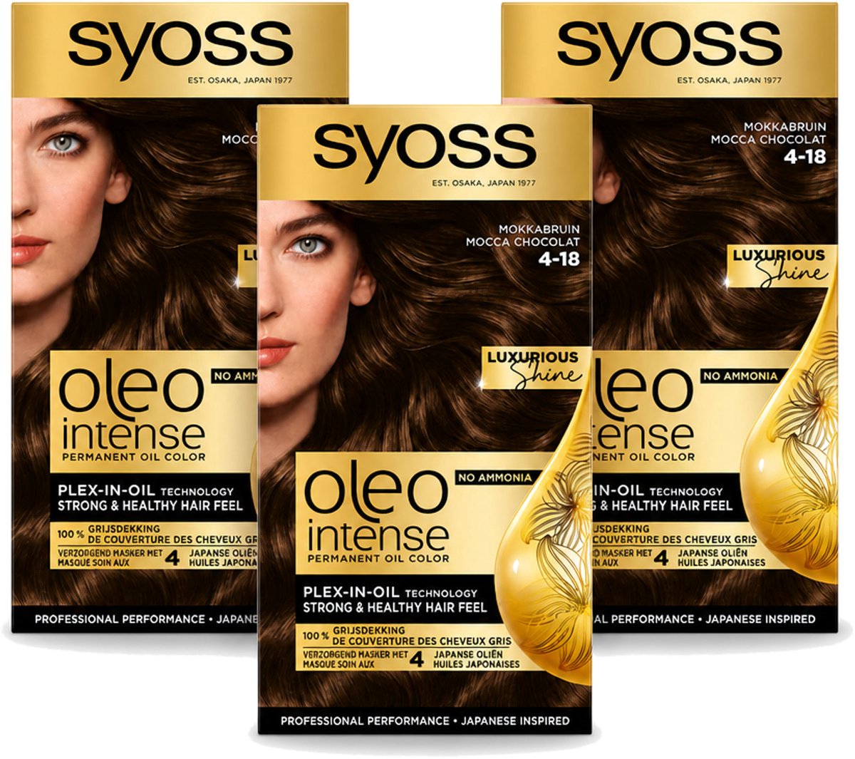 3 x SYOSS - Oleo Intense 4-18 - Haarverf - Permanente Haarkleuring - Mokkabruin - Langdurige Kleur - Voordeelverpakking - 3 stuks