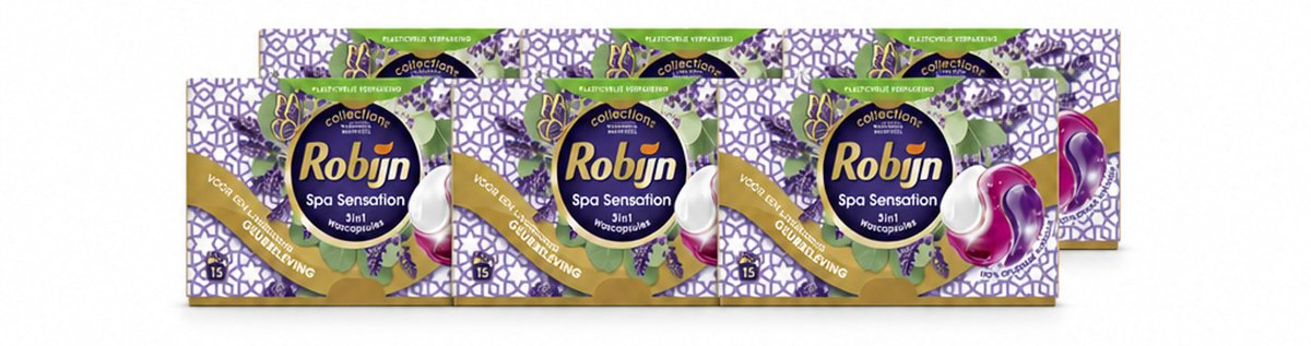 6 x Robijn - 3-in-1 Spa Sensation - Wascapsules - 15 Wasbeurten - Voordeelverpakking - 6 stuks