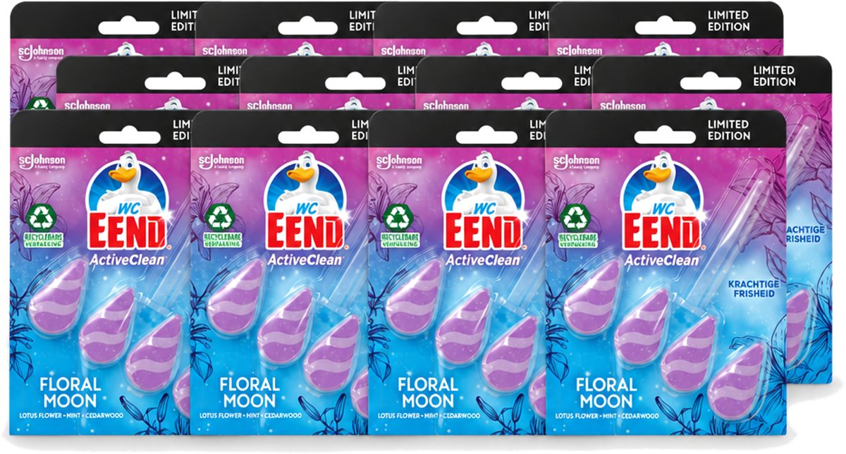 12 x WC Eend - Active Clean Floral Moon - Toiletblok - Lotus, Munt & Cederhout Geur - 38 gr - Voordeelverpakking - 12 stuks